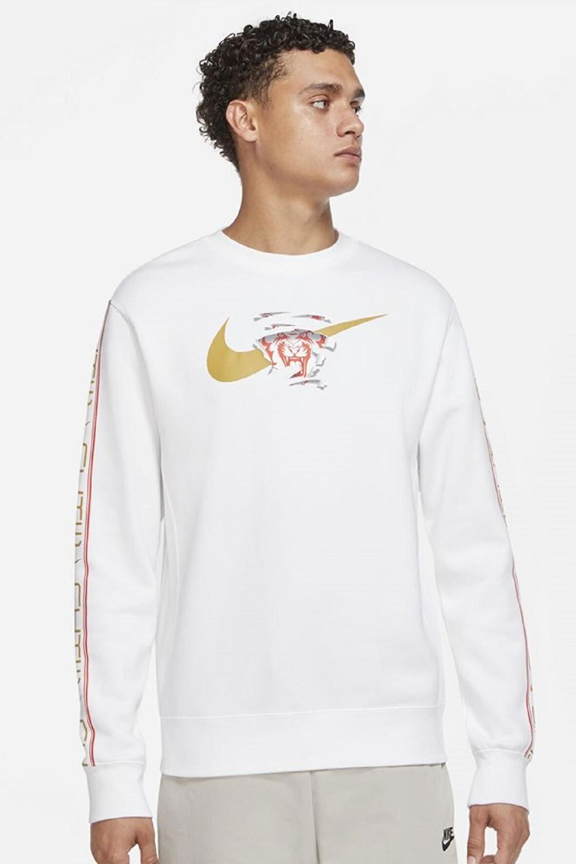 Nike Tiger Fleece Crew Sweat White Rahat Kesim Erkek Spor Sweatshirt