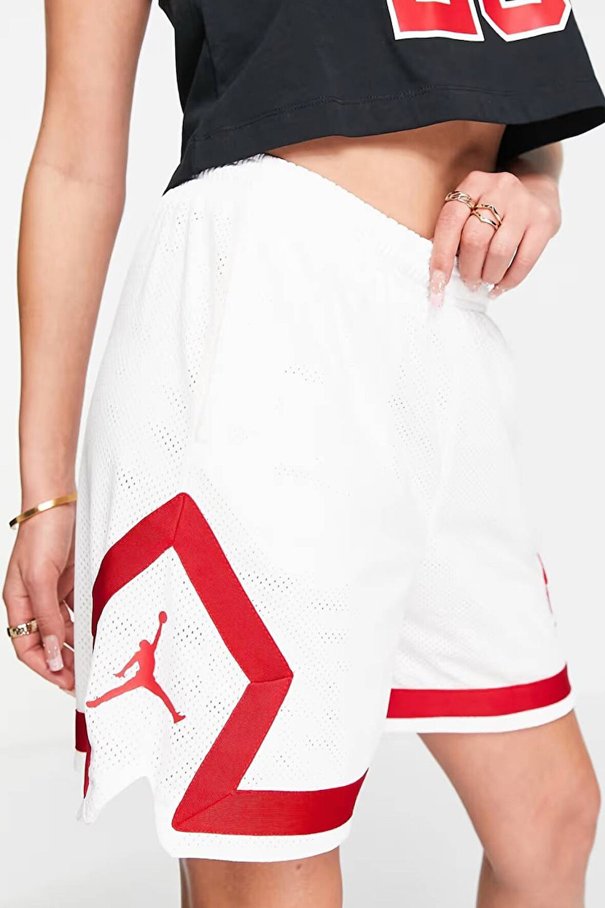 Nike Jordan Heritage Diamond Basketball Loose Fit Shorts White Red Kadın Bol Kesim Şort Beyaz Kırmızı