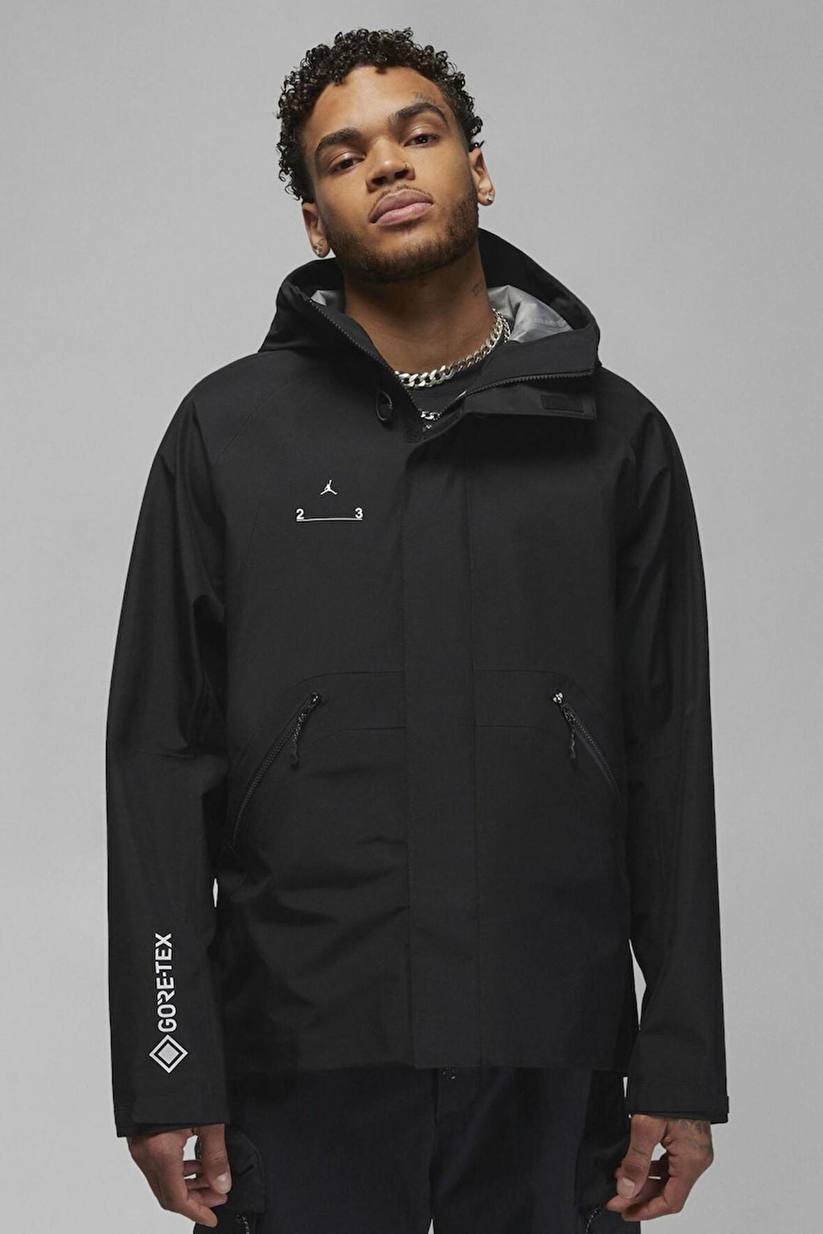Nike Jordan 23 Engineered Grotex Jacket Erkek Büyük Beden Su Geçirmez Kapüşonlu Yürüyüş Koşu Ceketi Siyah