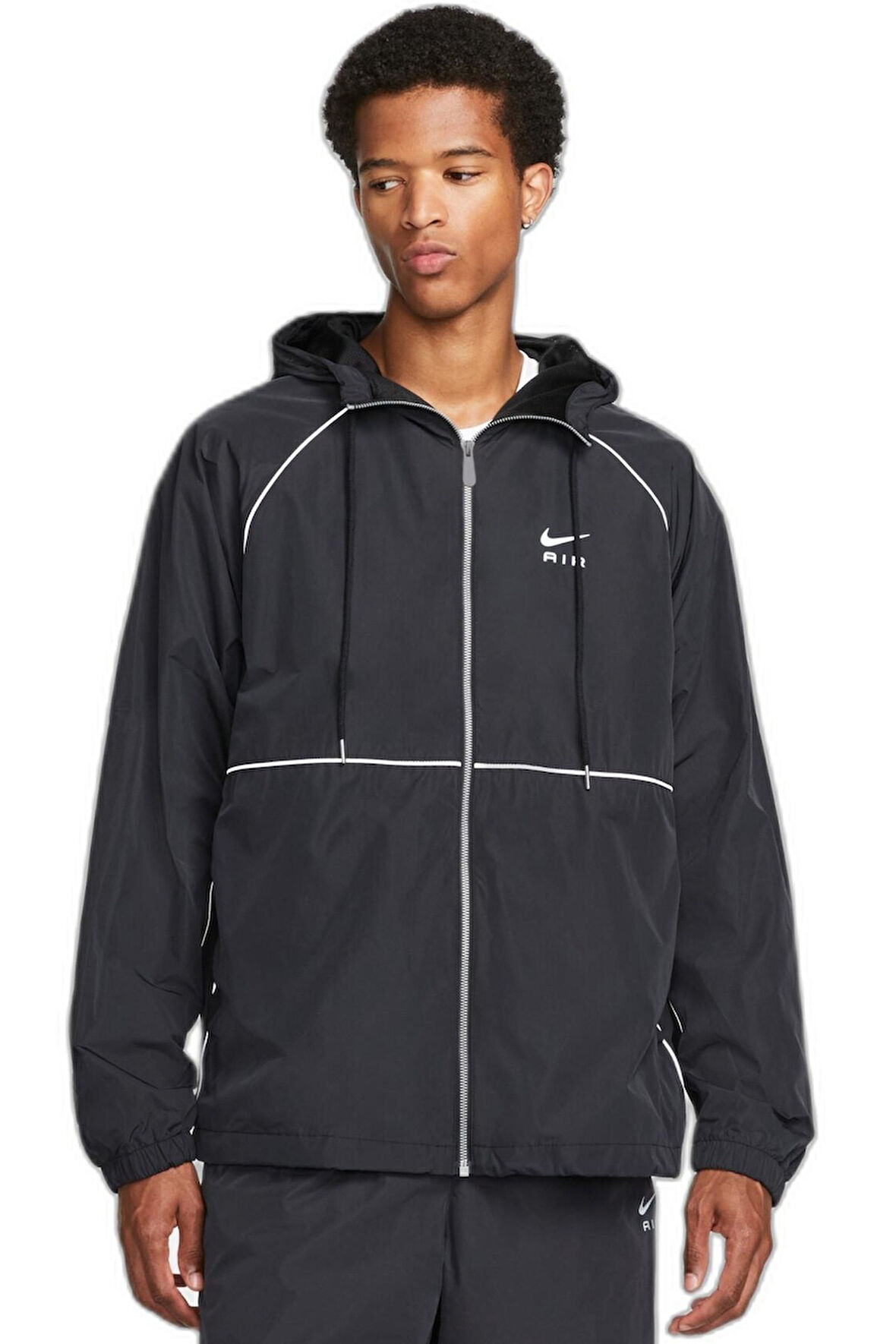 Nike Air Full-Zip Hooded Woven Loose Fit Jacket Erkek Kapüşonlu Reflektörlü Bol Keism Spor Ceket Siyah