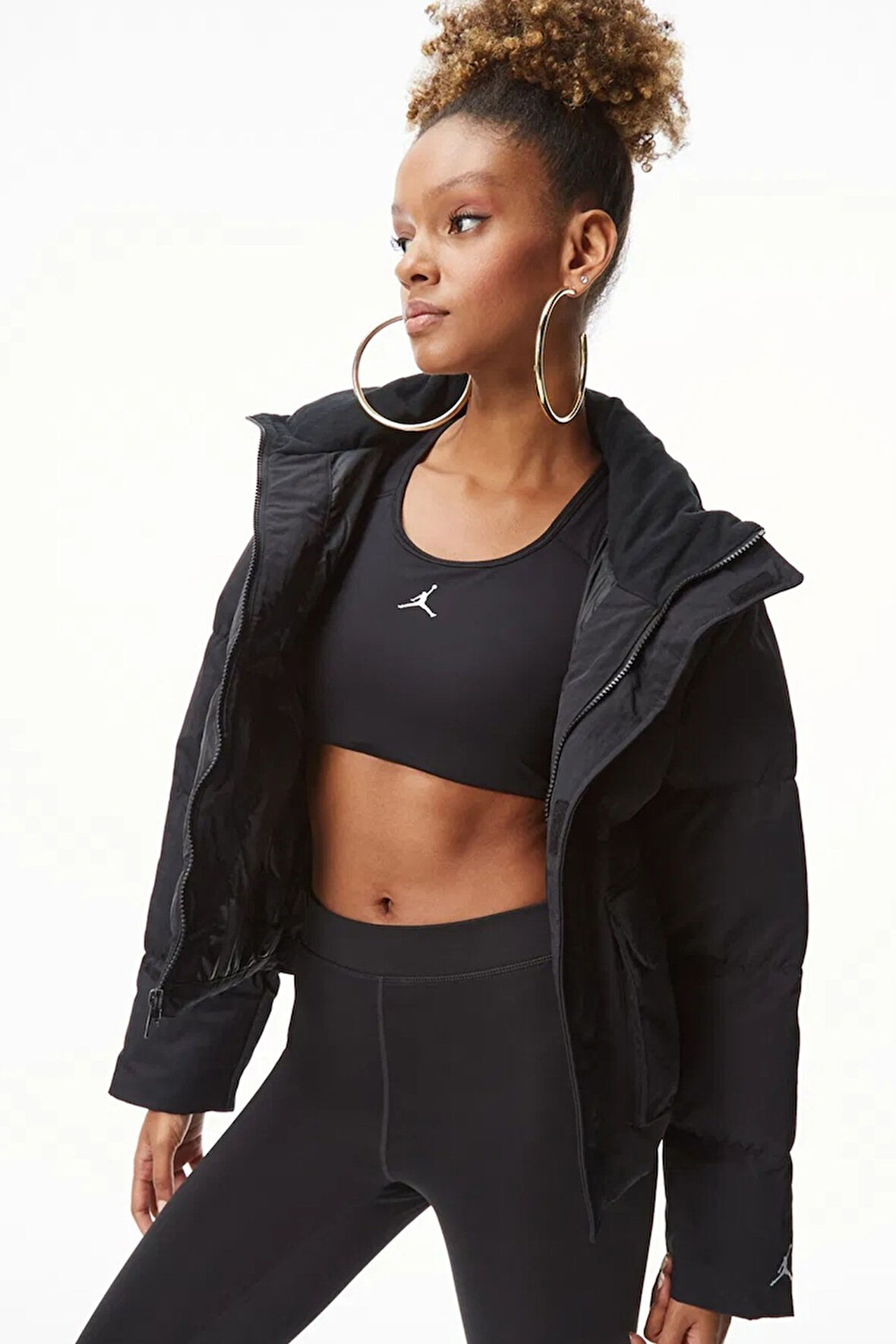 Nike Jordan Flight Oversize Women's Puffer Jacket Kadın Oversize Şişme Mont Siyah