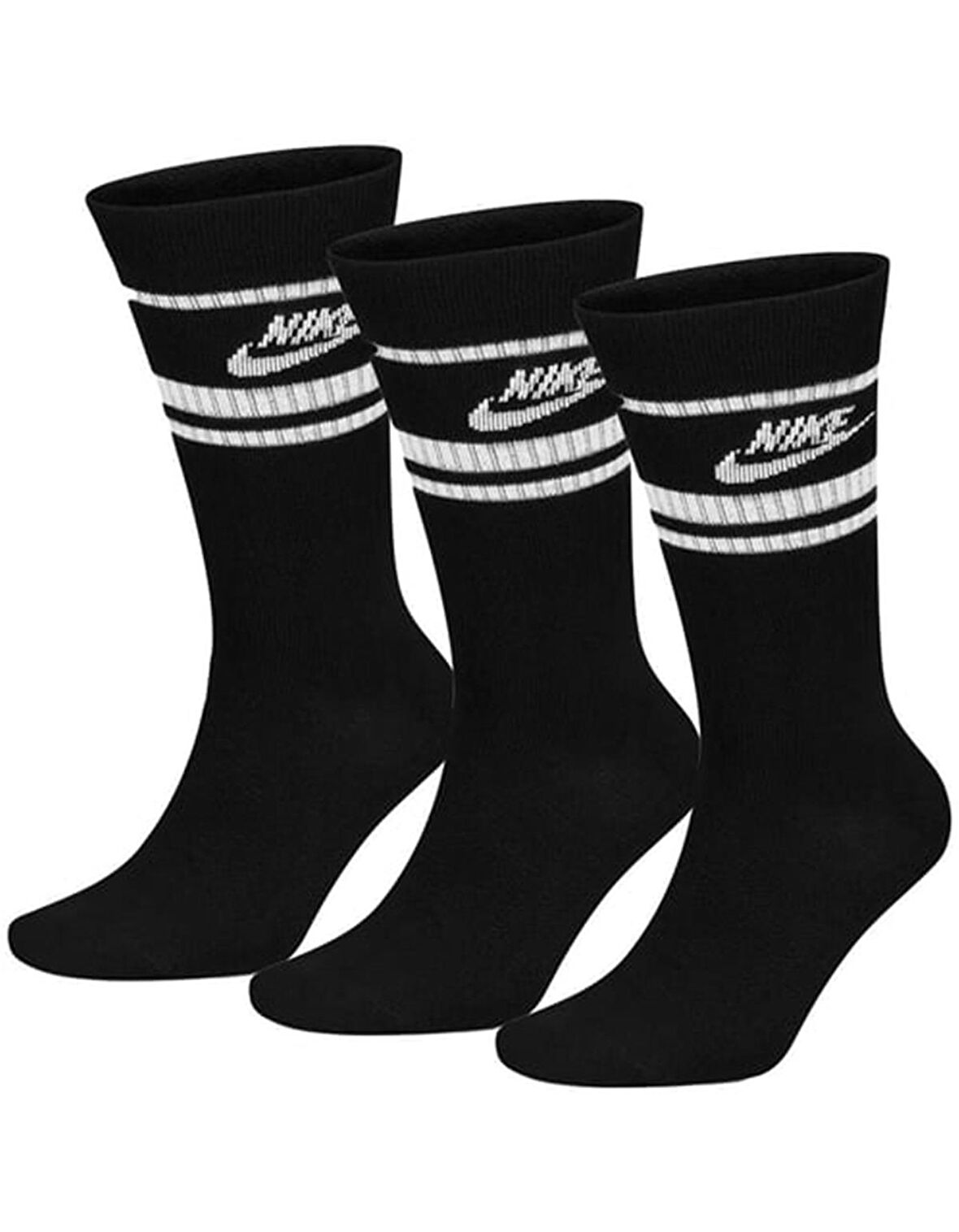 Nike Unisex Sportswear Everyday Essential Crew Stripe Çorap 3'lü Paket Unisex Siyah
