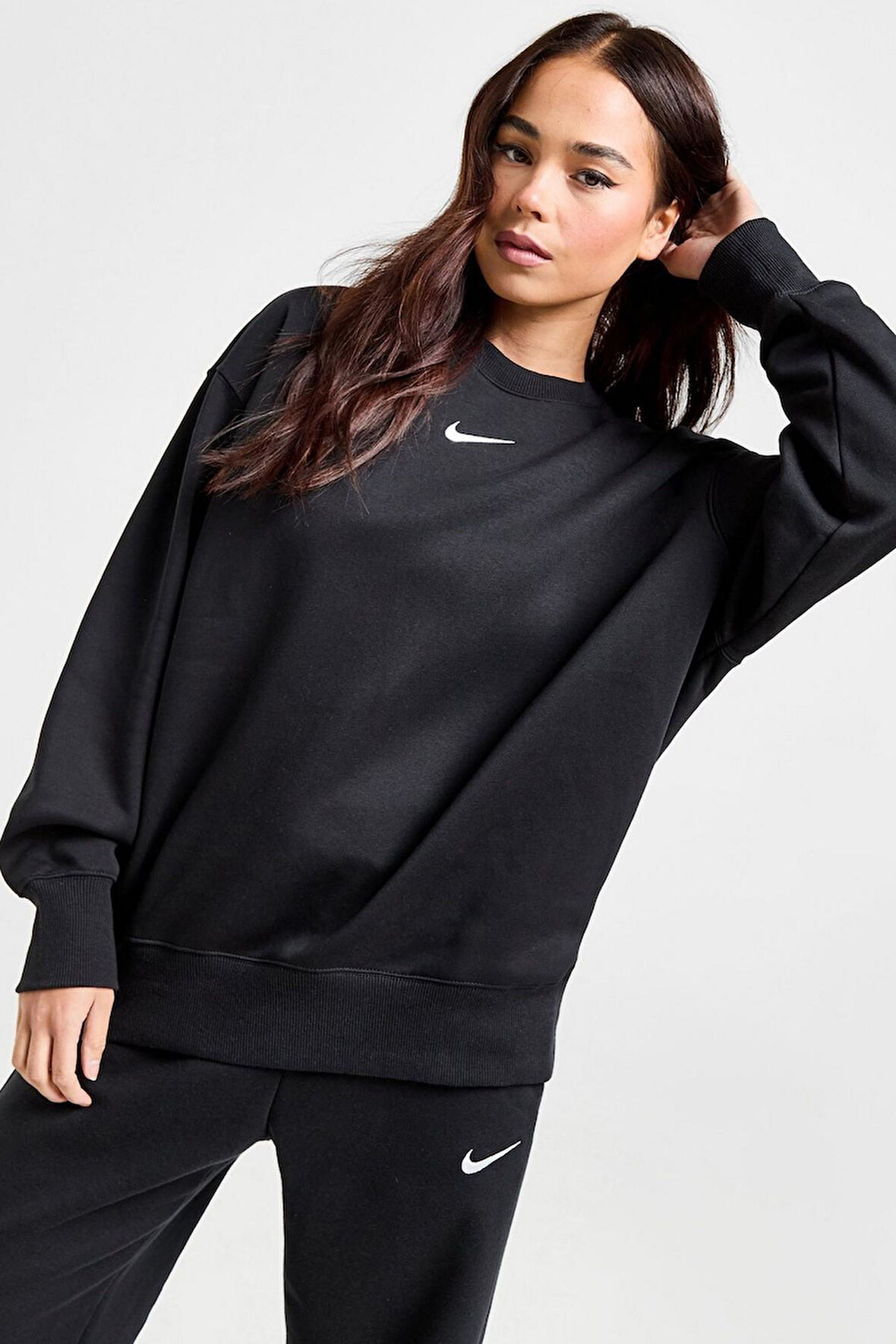 Nike Sportswear Essential Collection Fleece Oversized Crew Kadın Sweatshirt Siyah