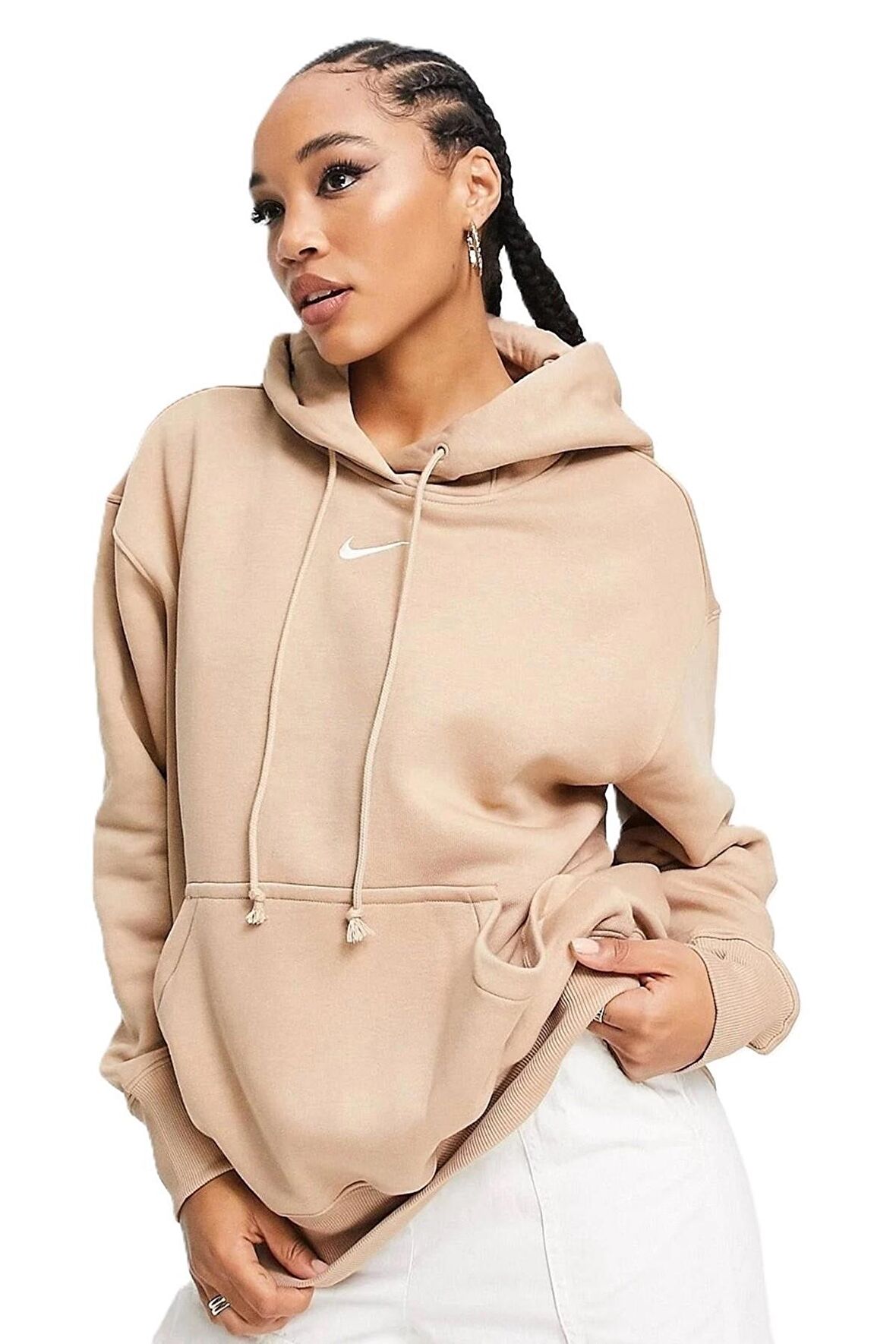 Nike Mini Swoosh Oversized Hoodie Brown Hoodie Kapüşonlu Sweatshirt Bej