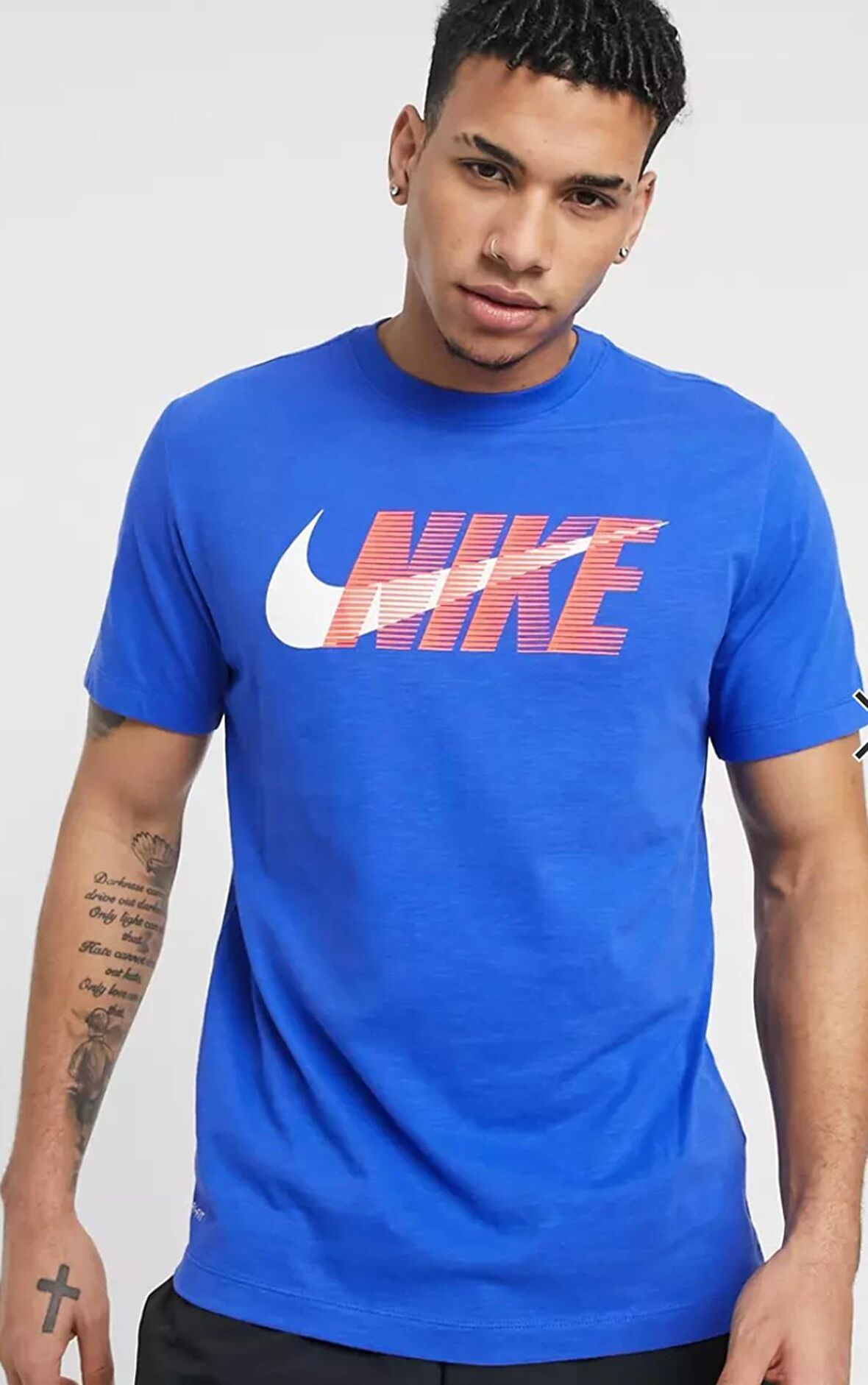 Nike Training Cotton Tee Büyük Çift Logolu Kısa Kollu Pamuklu Mavi Erkek Tişörtü