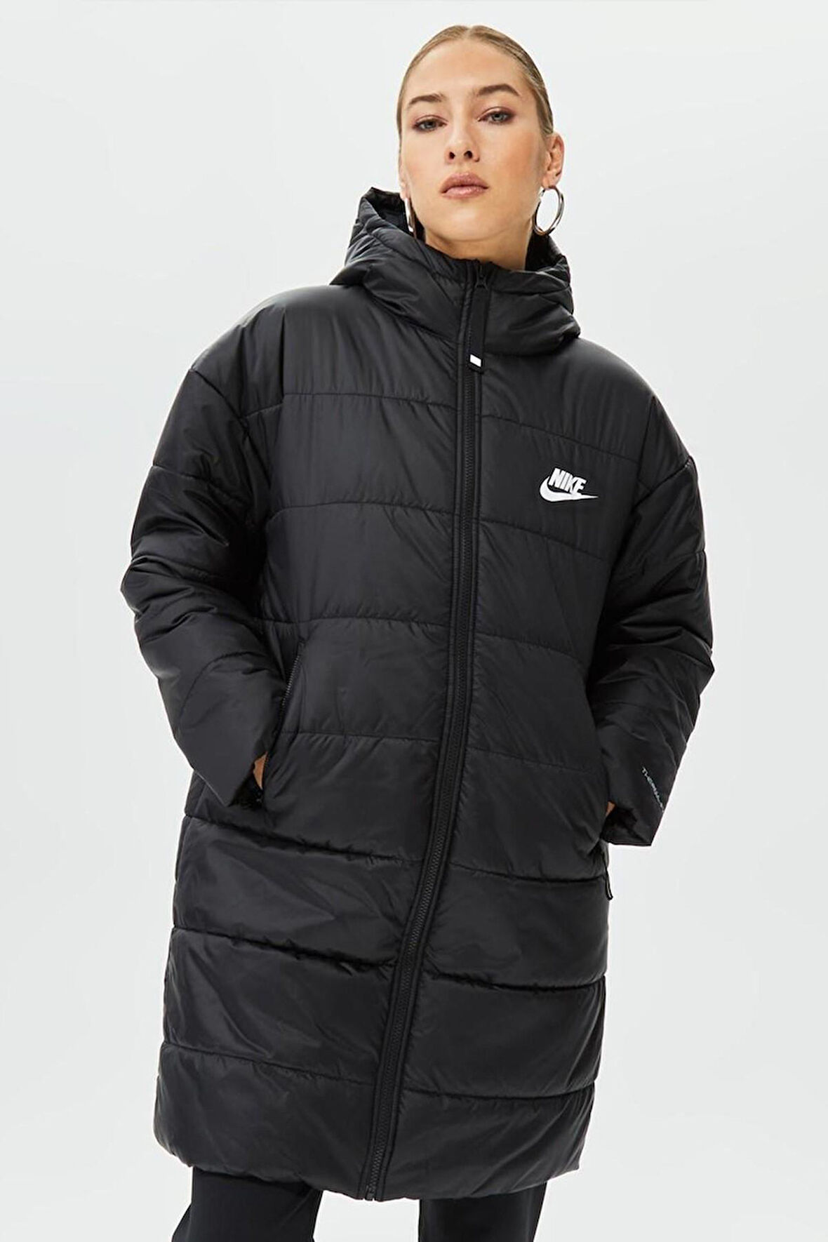 Nike Therma Fit Repel Synthetic Fill Parka Kadın Uzun Midi Kapüşonlu Mont Siyah