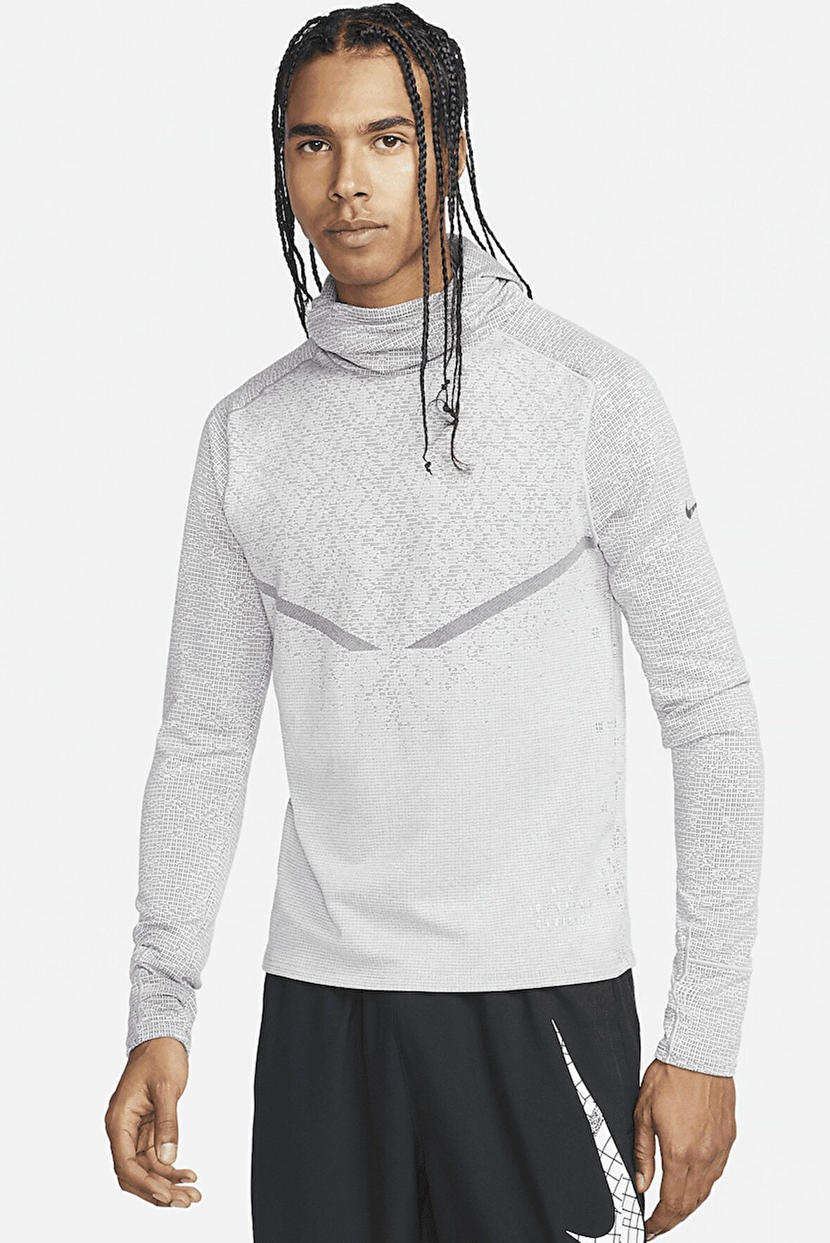 Nike Therma Fit Adv Run Division Pnncle Mid Hoodie Kapüşonlu Reflektörlü Erkek Koşu Sweatshirt Gri