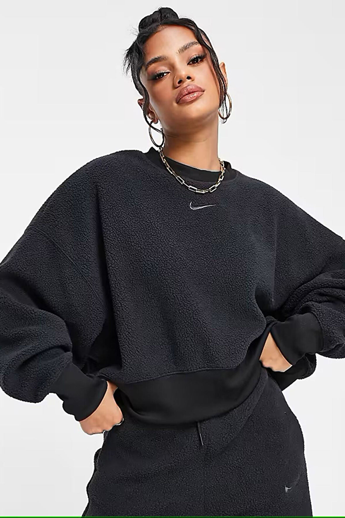 Nike Sportswear Plush Mod Crop Crew Sweatshirt Black Kadın Geniş Kalıp Peluş Sweatshirt Siyah