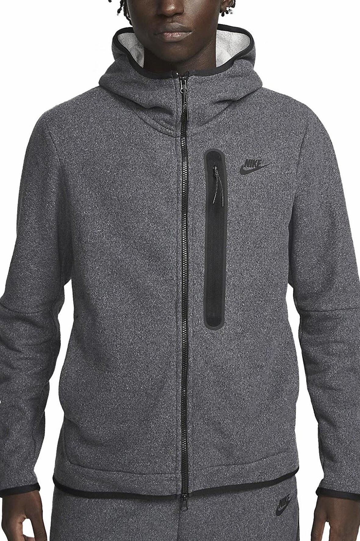 Nike Sportswear Tech Fleece Winter Full Zip Gray Hoodie Kapüşonlu Kalın Erkek Sweatshirt Gri