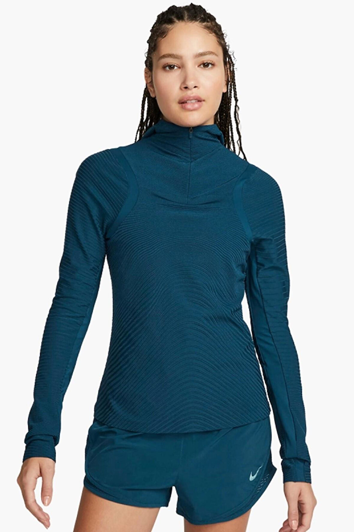 Nike Run Division Terma Fit ADV 1/4 Zip Running Midlayer Kadın Reflektörlü 1/4 Fermuarlı Kapüşonlu Koşu Sweatshirt Mavi