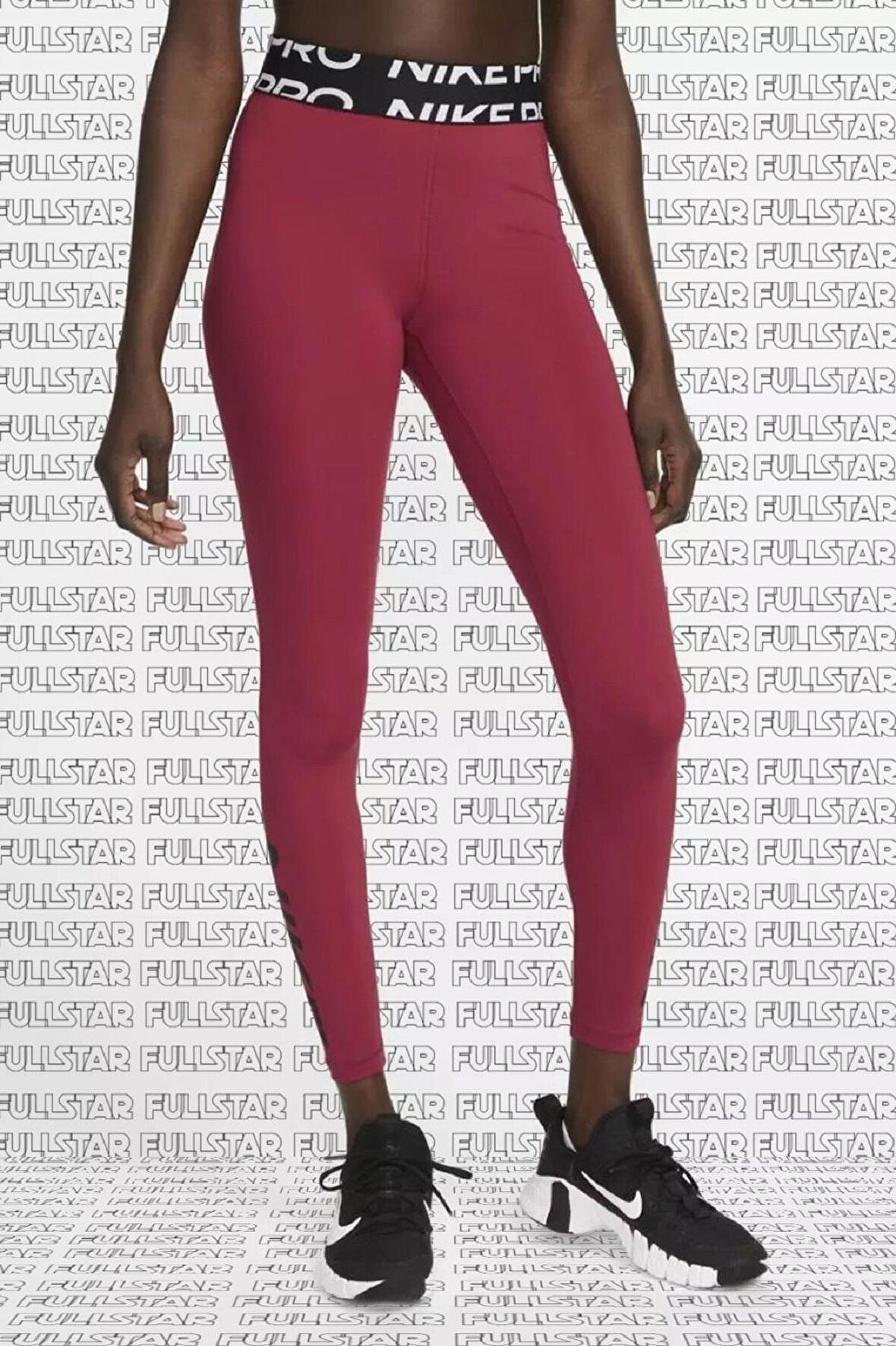 Nike Pro Mid Rise Graphic Leggings Toparlayıcı Bordo Tayt