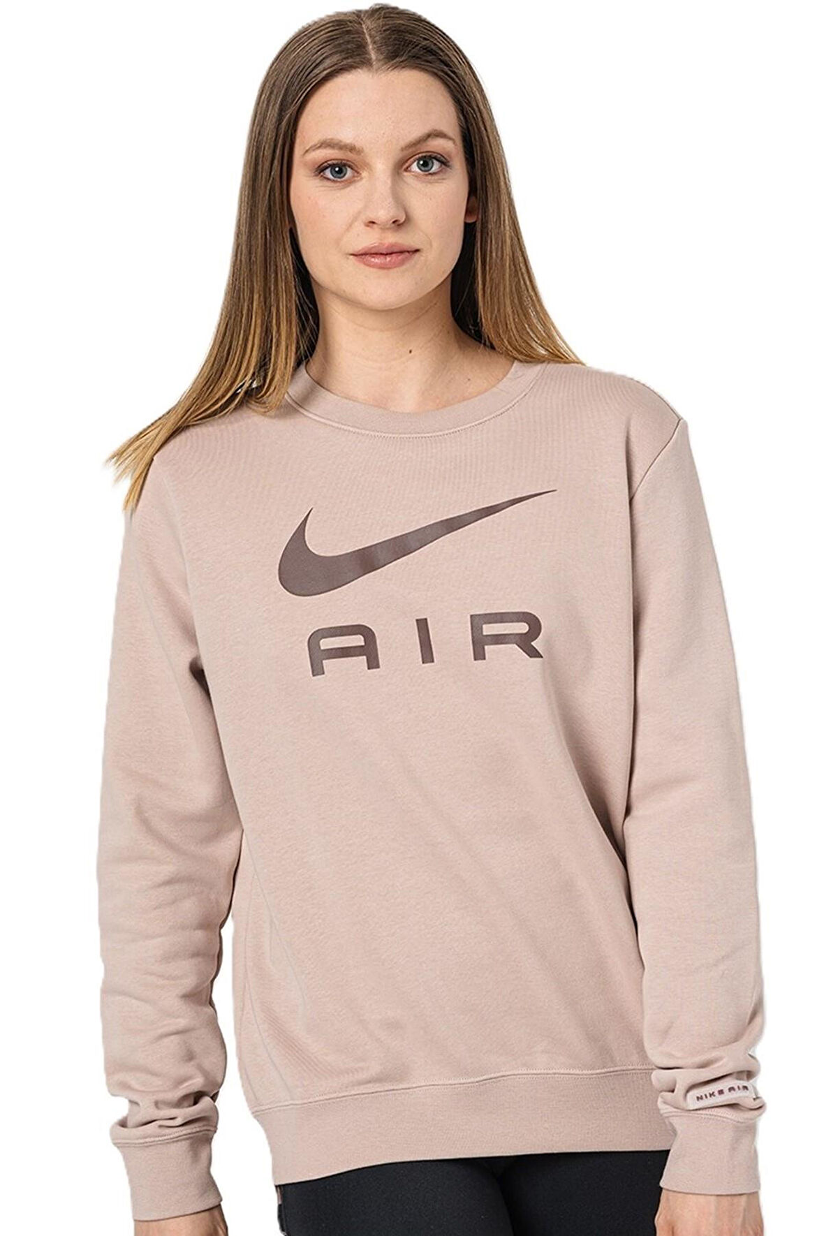 Nike Air Fleece Sportswear Essent Womens Crew Kadın Şardonlu Kahverengi Sweatshirt