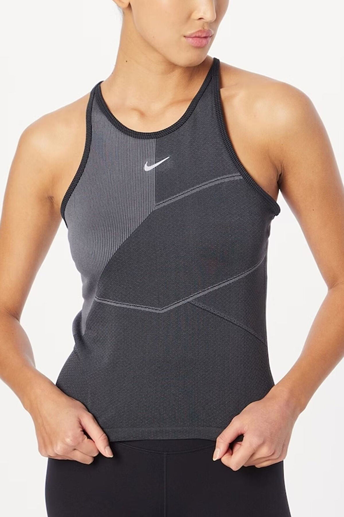 Nike Dri Fit ADV Aura Women's Slim Fit Training Tank Top Kadın Spor Atlet Siyah Gri