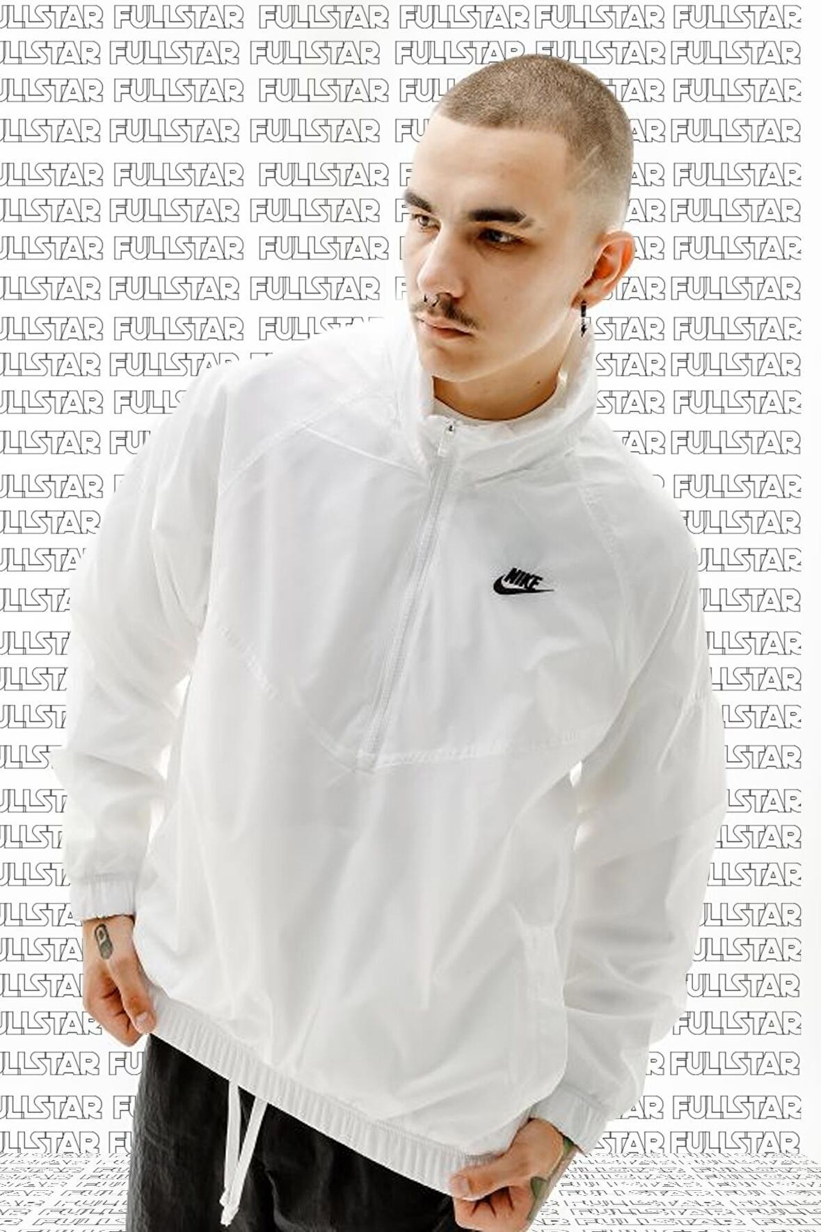 Nike Windrunner Loose Fit Men Jacket Yarım Fermuarlı Bol Kesim Erkek Astarsız Ceket Beyaz