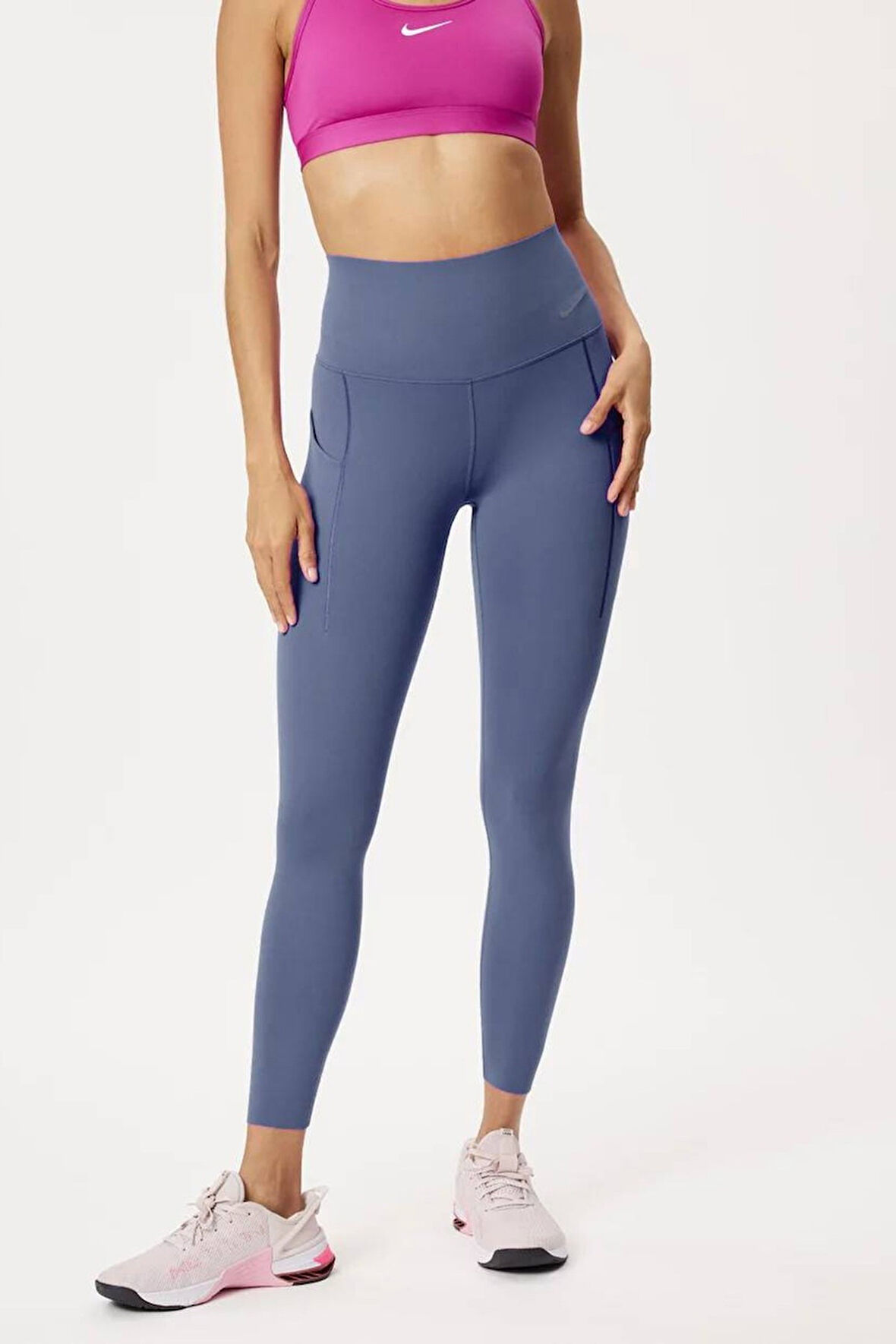 Nike Dri Fit Universa High Rise 7/8 Length Kadın Yüksek Bel Lazer Kesim Toparlayıcı 2 Cepli Tayt Petrol Mavisi