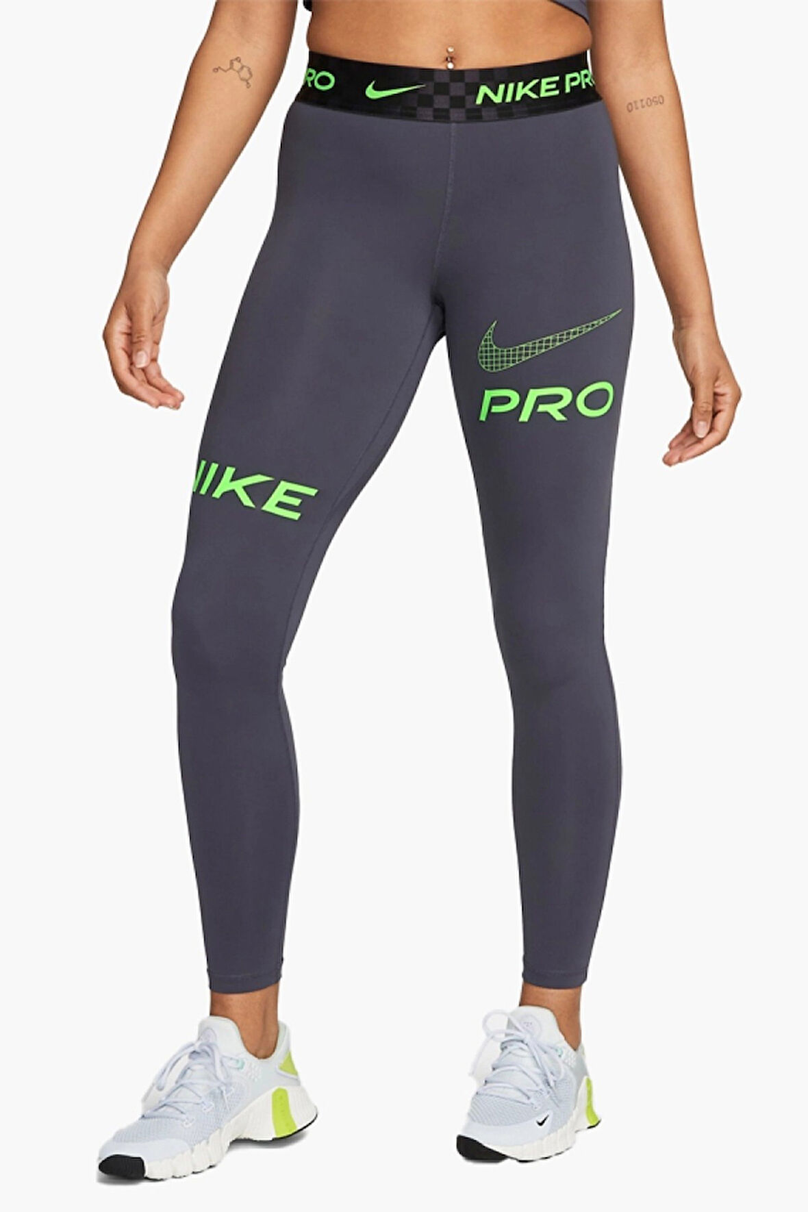 Nike Dri Fit Training Pro Graphic Women's Mid Rise Leggings Kadın Spor Tayt Füme Yeşil