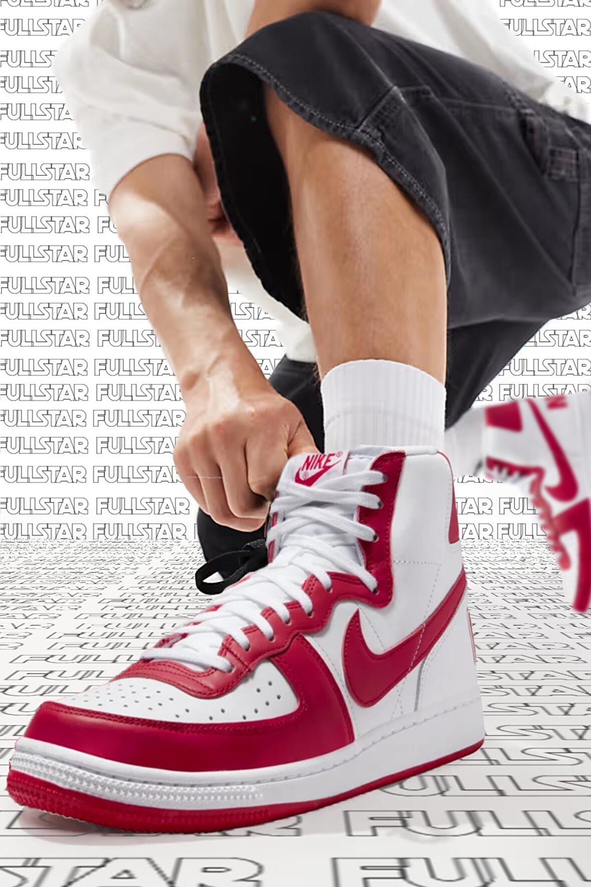 Nike Terminatör High Sneaker White Red Lethar Hakiki Deri Erkek Günlük Spor Ayakkabı Beyaz Kırmızı