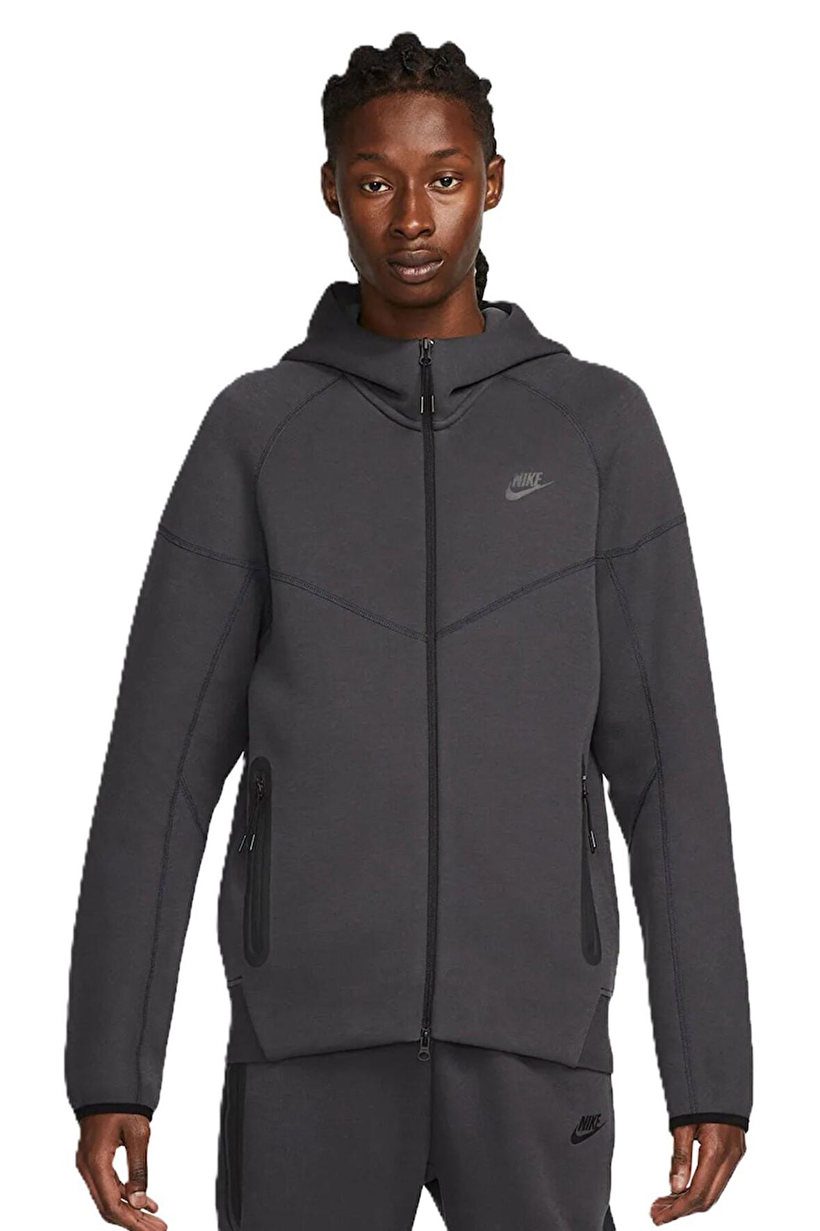 Nike Tech Fleece Full Zip Windrunner Erkek Hoodie Kapüşonlu Gri Sweatshirt