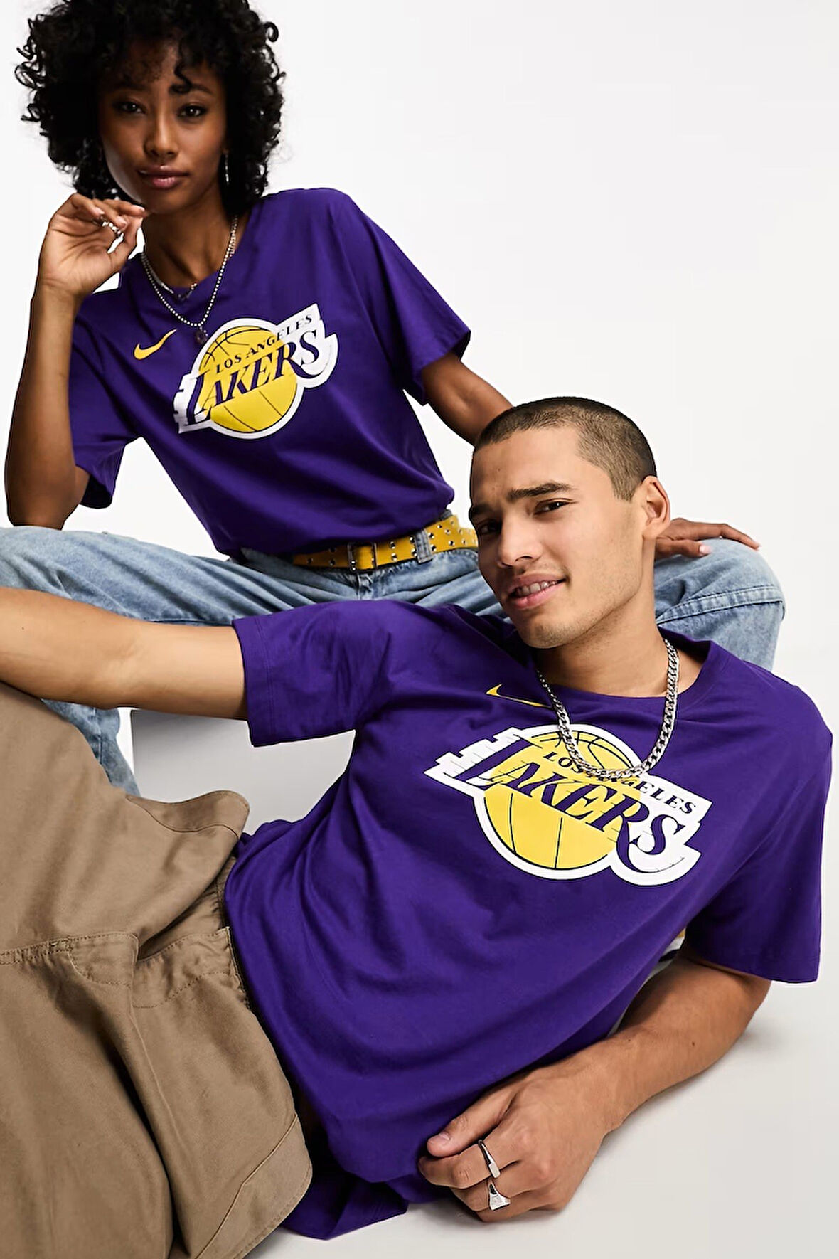 Nike Basketball NBA LA Lakers Unisex Team Logo Graphic T-shirt Unisex Pamuklu Tişört Mor