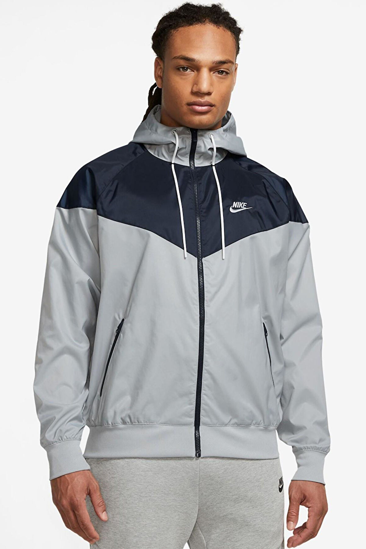 Nike Windrunner Full Zip Jacket Kapüşonlu Erkek Ceket Rüzgarlık Laci Gri