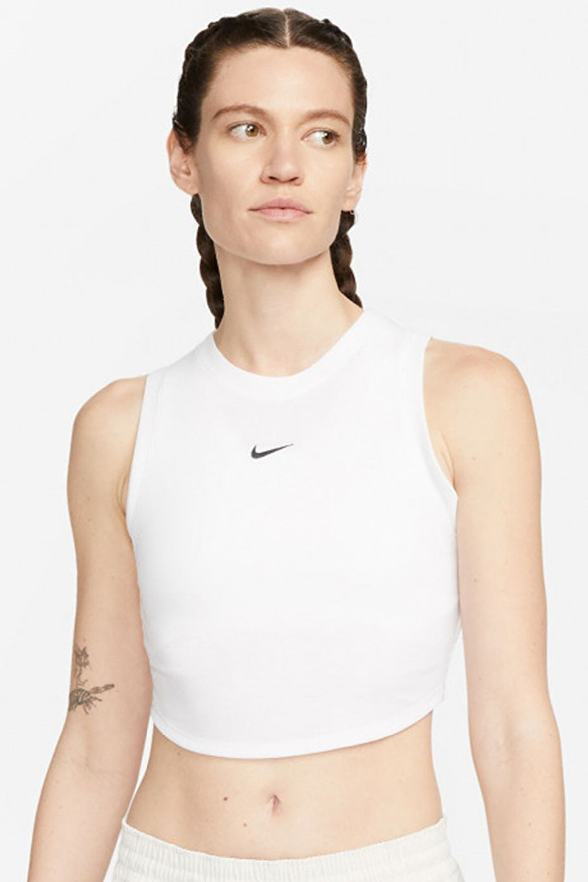 Nike Sportswear Essential Rib Cropped Women's Tight Fit Tank Top Kadın Dar Kesim Crop Atlet Beyaz