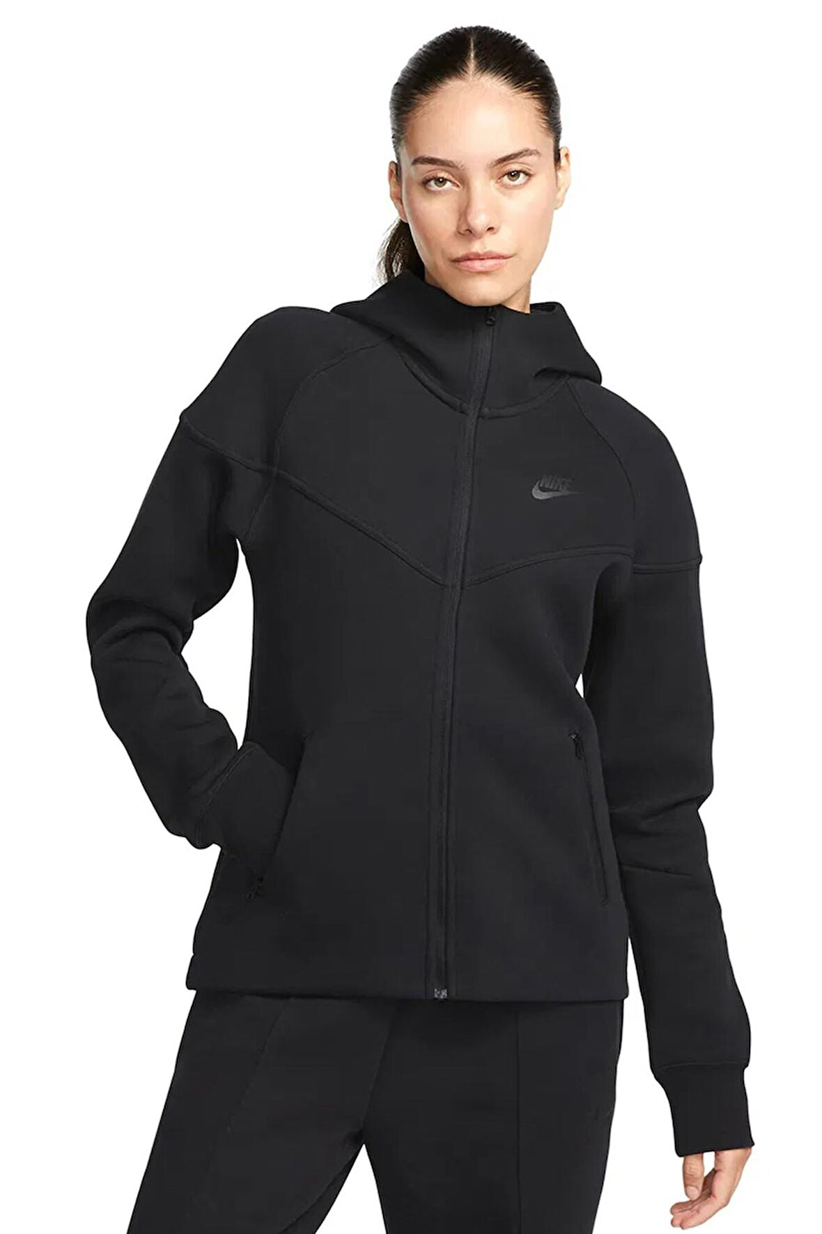 Nike Sportswear Tech Fleece Full Zip Hoodie Dark Heather Black Kadın Kapüşonlu Sweatshirt Siyah