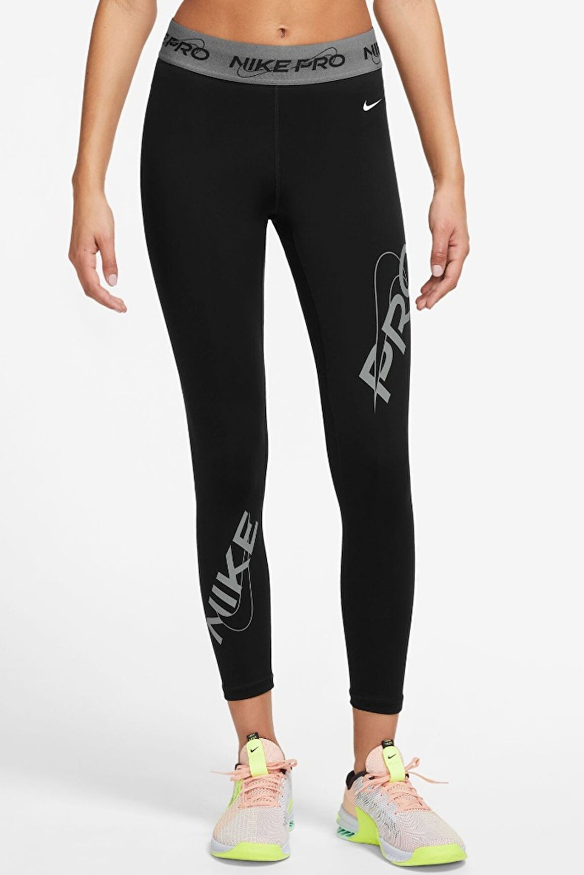 Nike Pro Dri Fit Grafik Mid Rise 7/8 Lenght Tight Kadın Antrenman Taytı Siyah