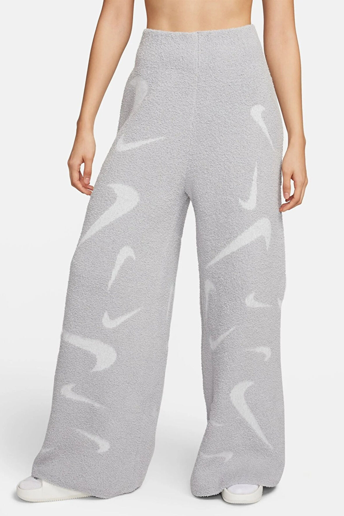 Nike Sportswear Phoenix Cosy Bouclé High Rise Wide Leg Knit Trousers Kadın Yüksek Bel Geniş Paça Örgü Eşofman Altı Gri