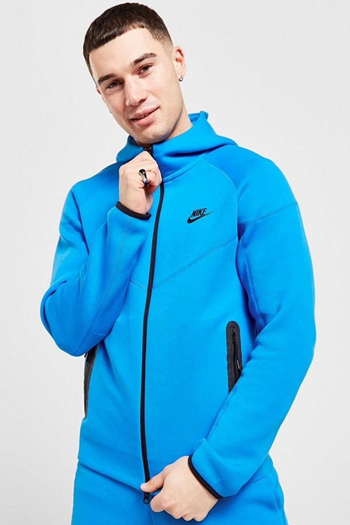 Nike Tech Fleece Full Zip Windrunner Hoodie Kapüşonlu Unisex Sweatshirt Sax Mavi