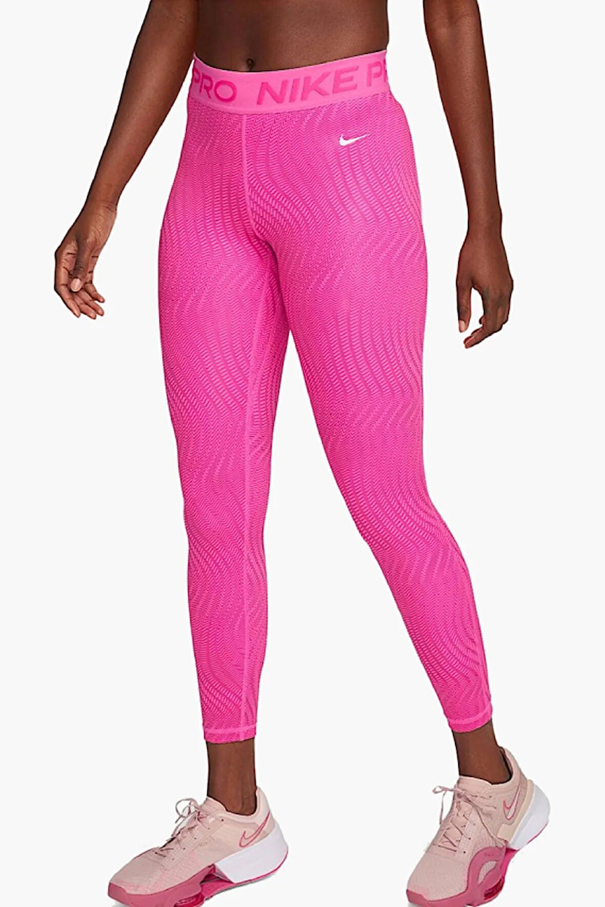 Nike Pro Dri Fit Trainning Medium Support Mid Rise 7/8 Length Kadın Desenli Antrenman Taytı Pembe