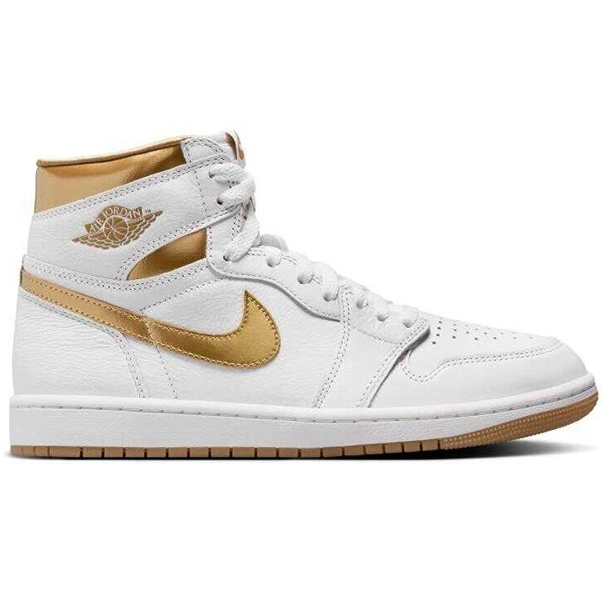 Nike Air Jordan 1 MİD Retro Unisex Sneaker Hakiki Deri Bilekli Spor Ayakkabı Beyaz-Gold