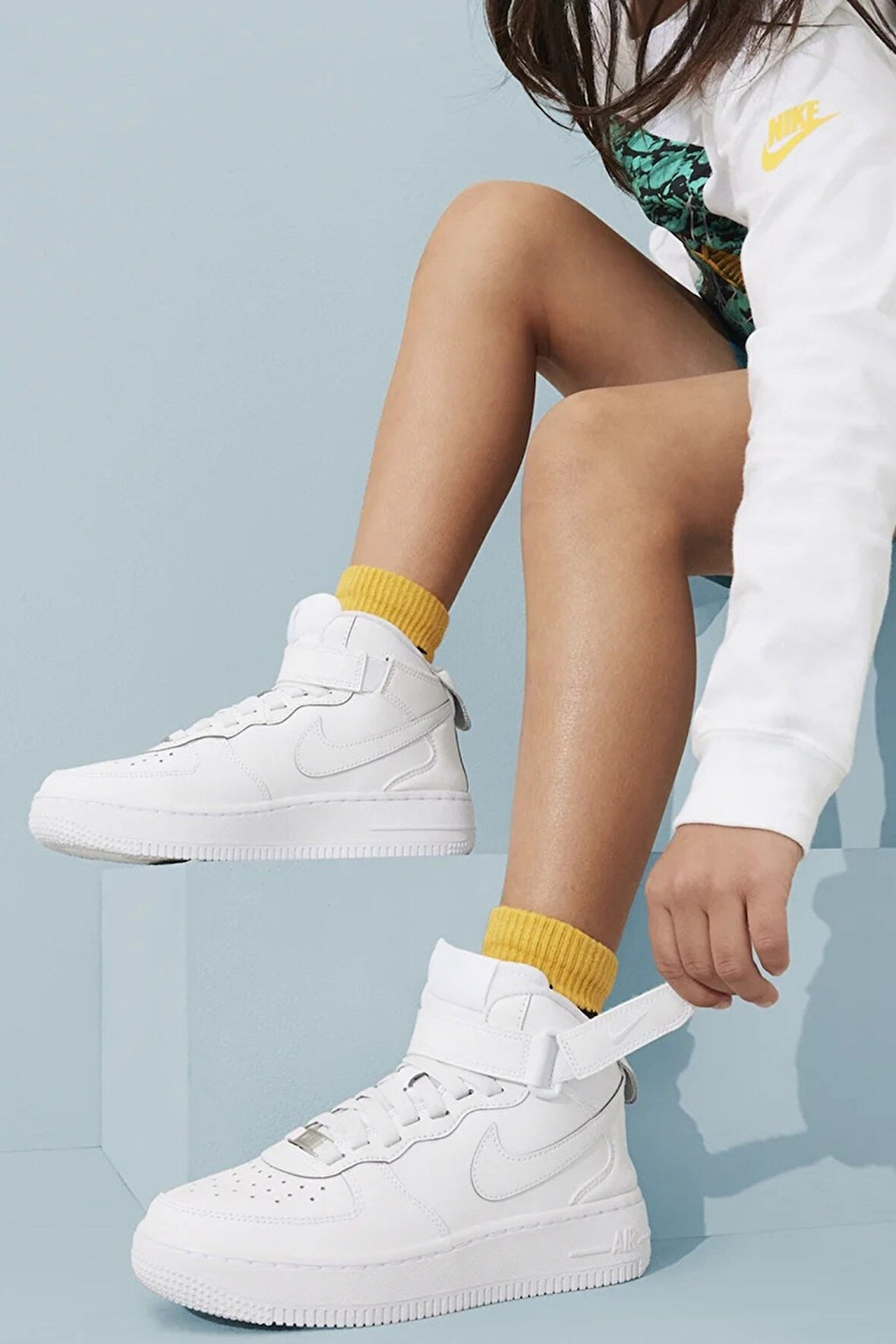 Nike Air Force 1 Mid Leather Sneaker Unisex Hakiki Deri Günlük Spor Ayakkabı Beyaz