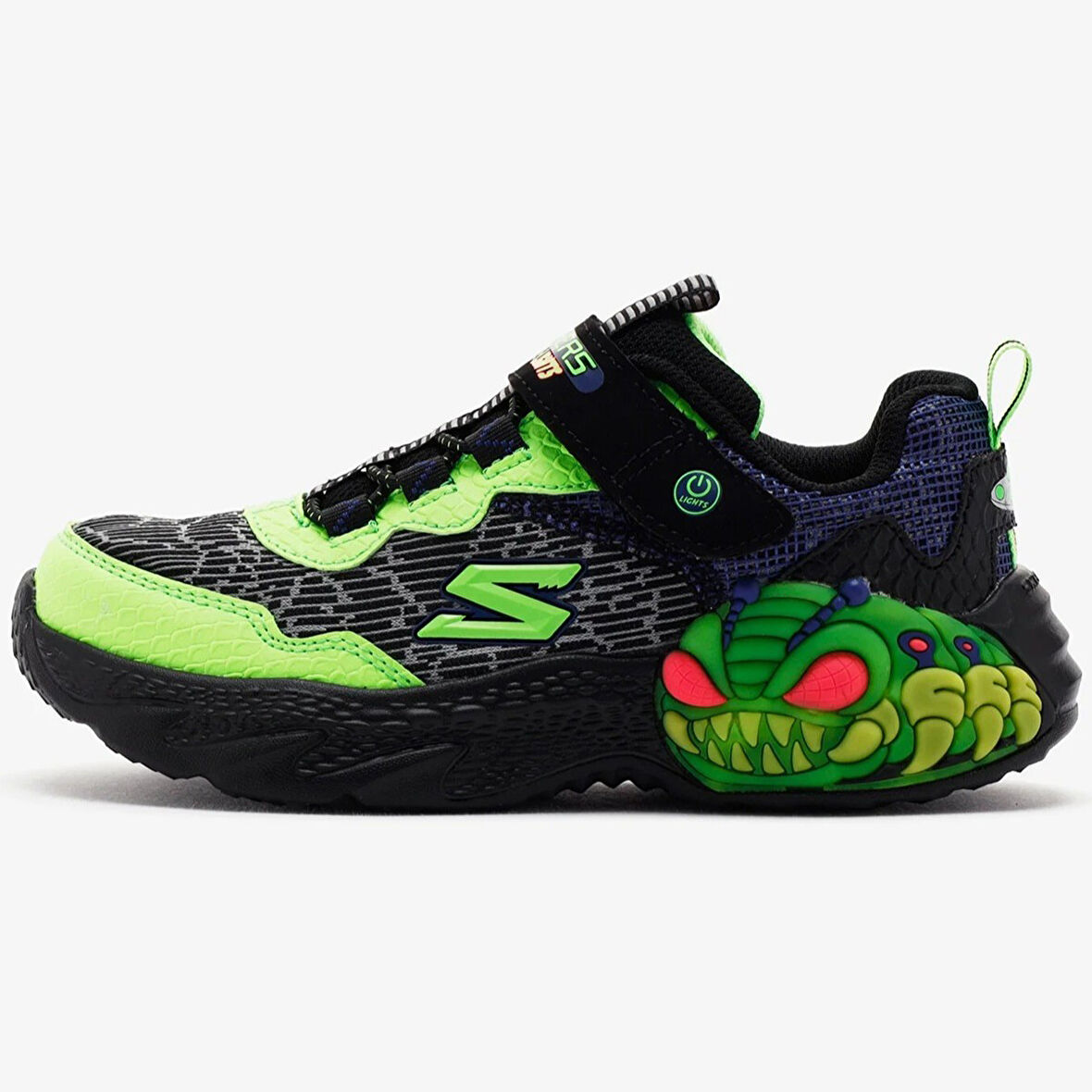 Skechers Creature Lights Kids Sneaker Lastik Bağcıklı Cırtlı Işıklı Yaratık Çocuk Ayakkabısı Siyah Yeşil