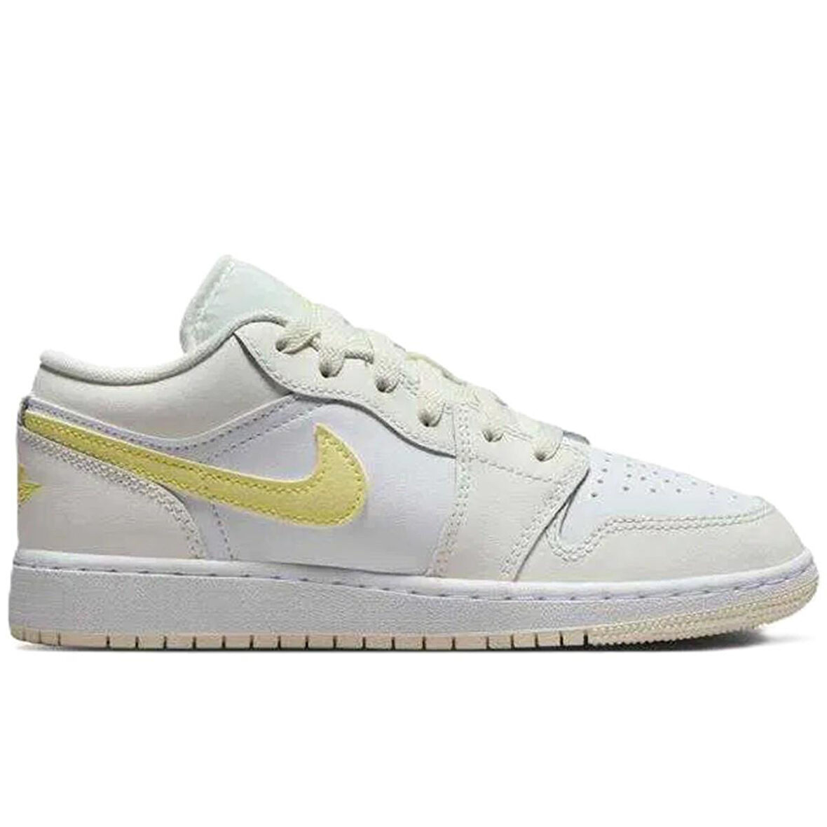 Nike Air Jordan 1 Low(GS) Leather Sneaker Hakiki Deri Beyaz Sarı Swoosh Spor Ayakkabı
