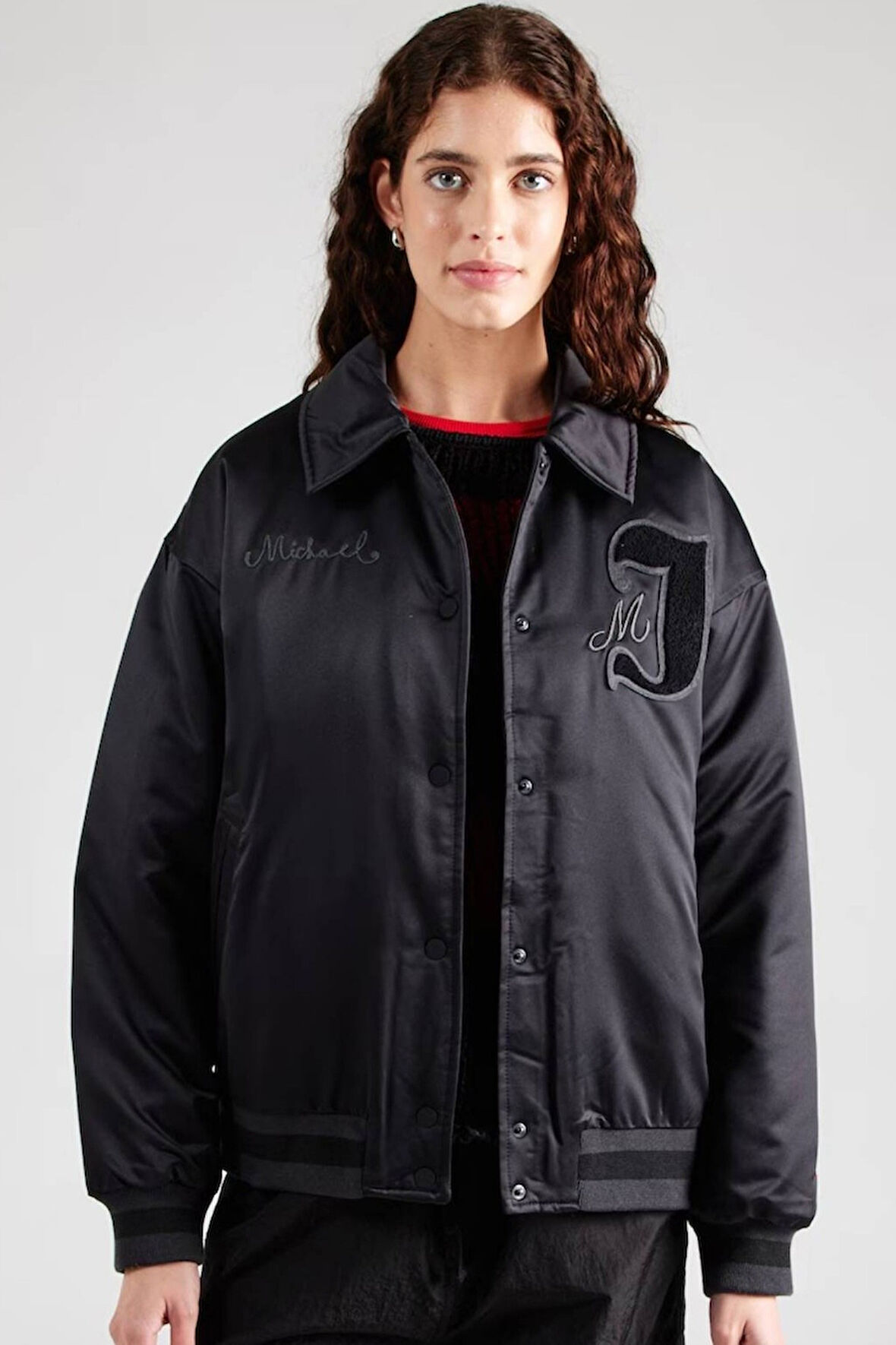 Nike Michael Jordan Varsity Loose Fit Bomber Jacket Black Kadın Bol Kesim Ceket Mont Siyah