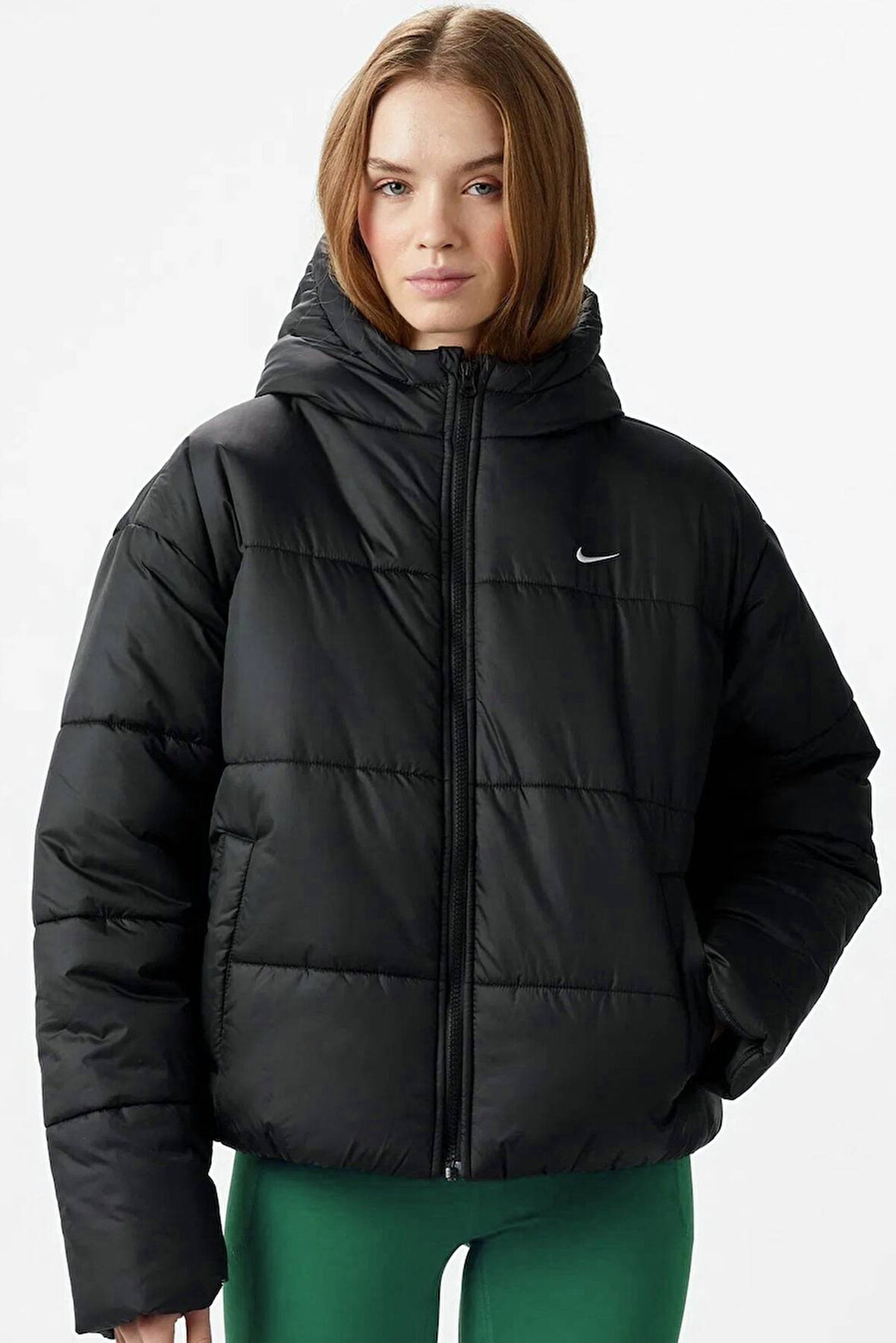 Nike Terma Fit Synthetic Fill Loose Fit Classic Puffer Jacket Kadın Kapüşonlu Bol Kesim Şişme Mont Siyah