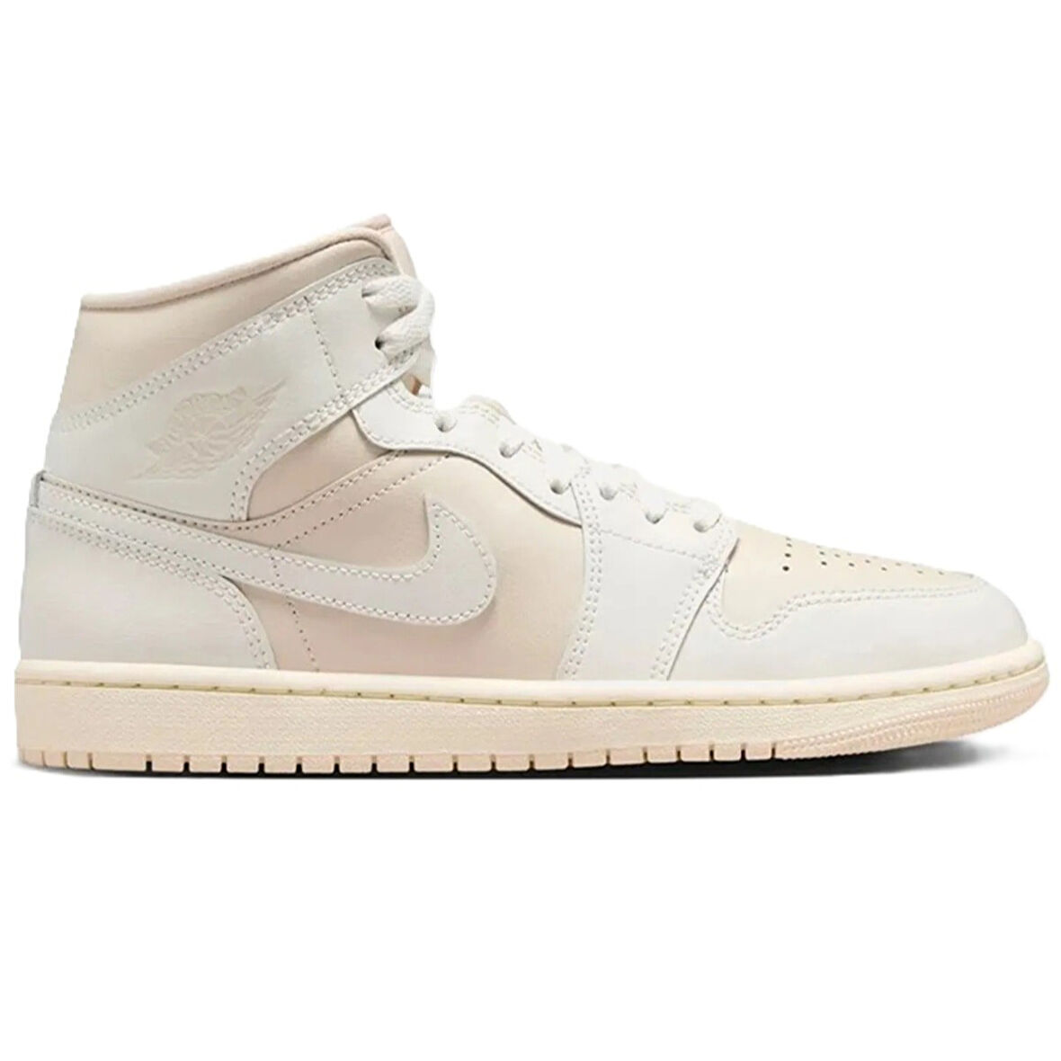 Nike Air Jordan 1 Mid Unisex Leather Sneaker Hakiki Deri Bilekli Günlük Spor Ayakkabı Krem