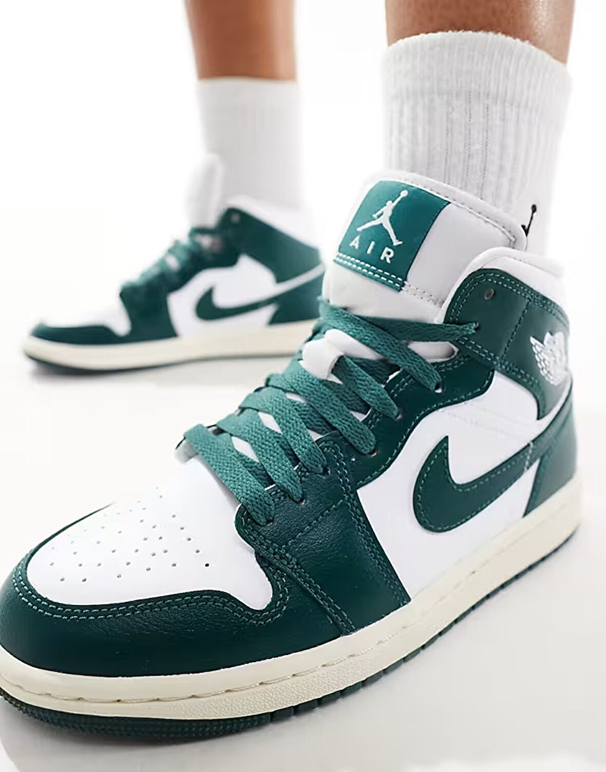 Nike Air Jordan 1 Mid Leather Sneaker Hakiki Deri Bilekli Günlük Spor Ayakkabı Beyaz Yeşil