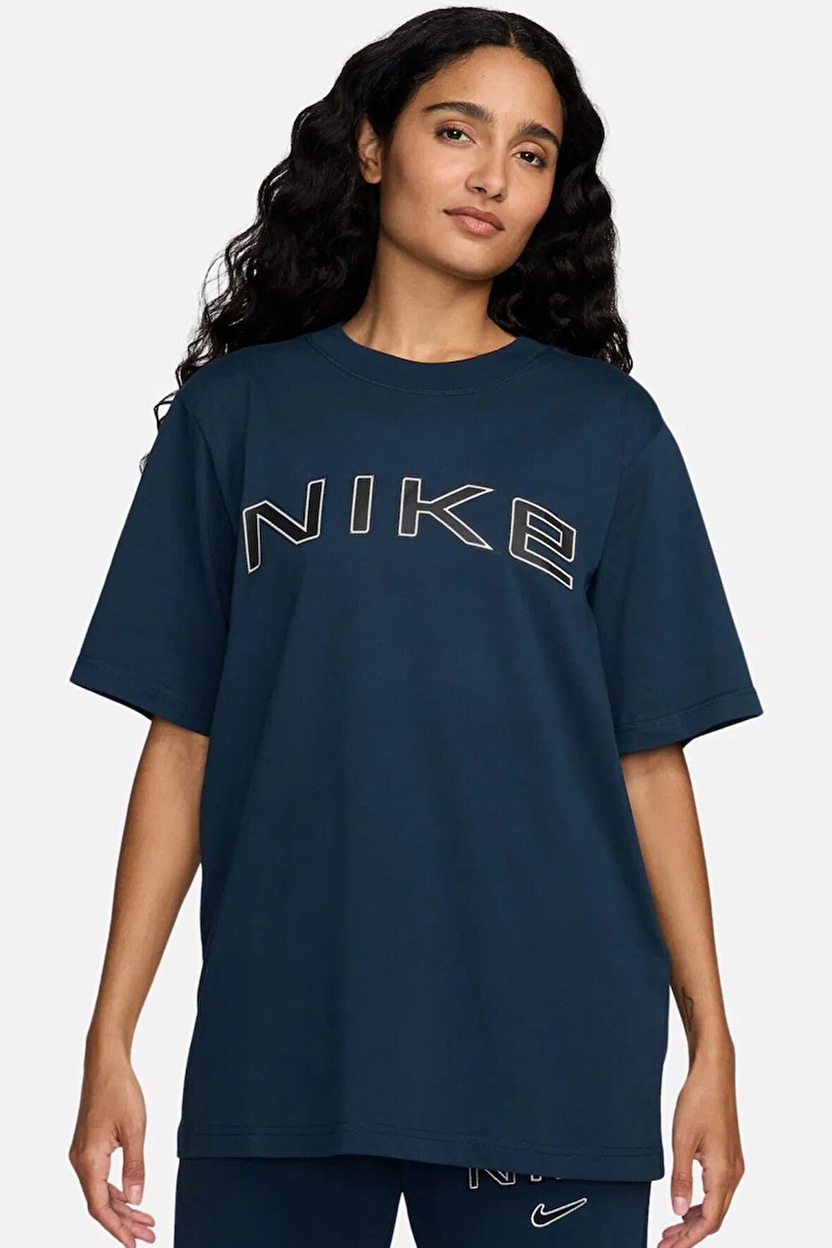 Nike Sportswear Phoenix Graphic Loose Short Sleeve Kadın Bol Kesim Pamuklu Tişört Lacivert