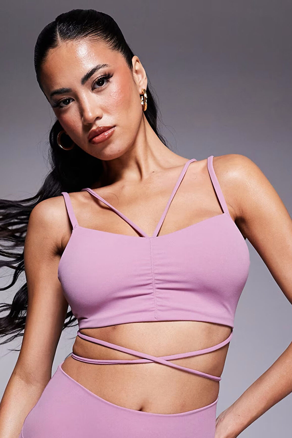 Nike Zenvy Strappy Wrap Light-Support Padded Sports Bra Kadın Sarma Askılı Spor Bra Lila