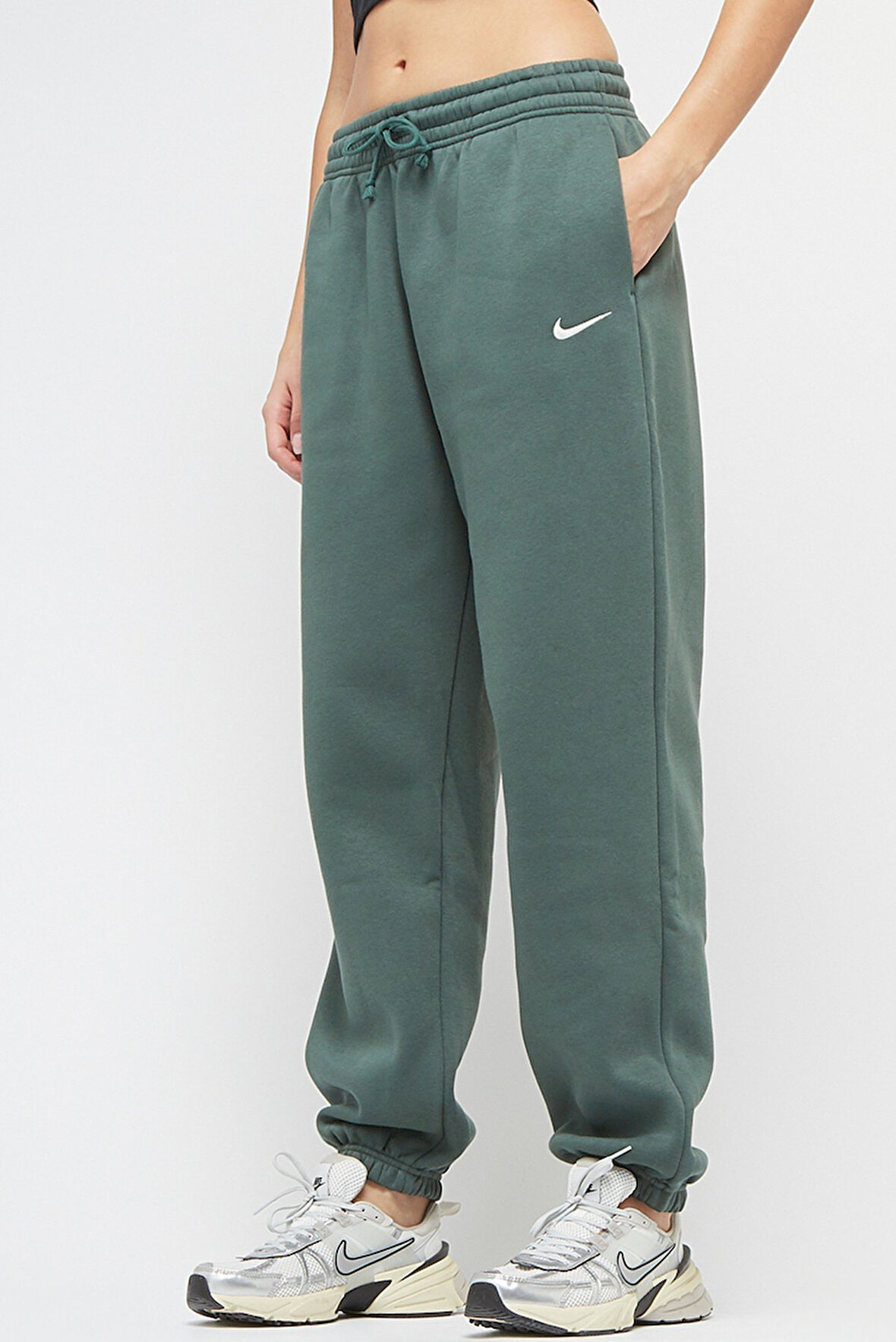 Nike Sportswear Phoenix Fleece High Rise Oversized Şardonlu Büyük Beden Yüksek Bel Kadın Eşofman Altı Koyu Yeşil