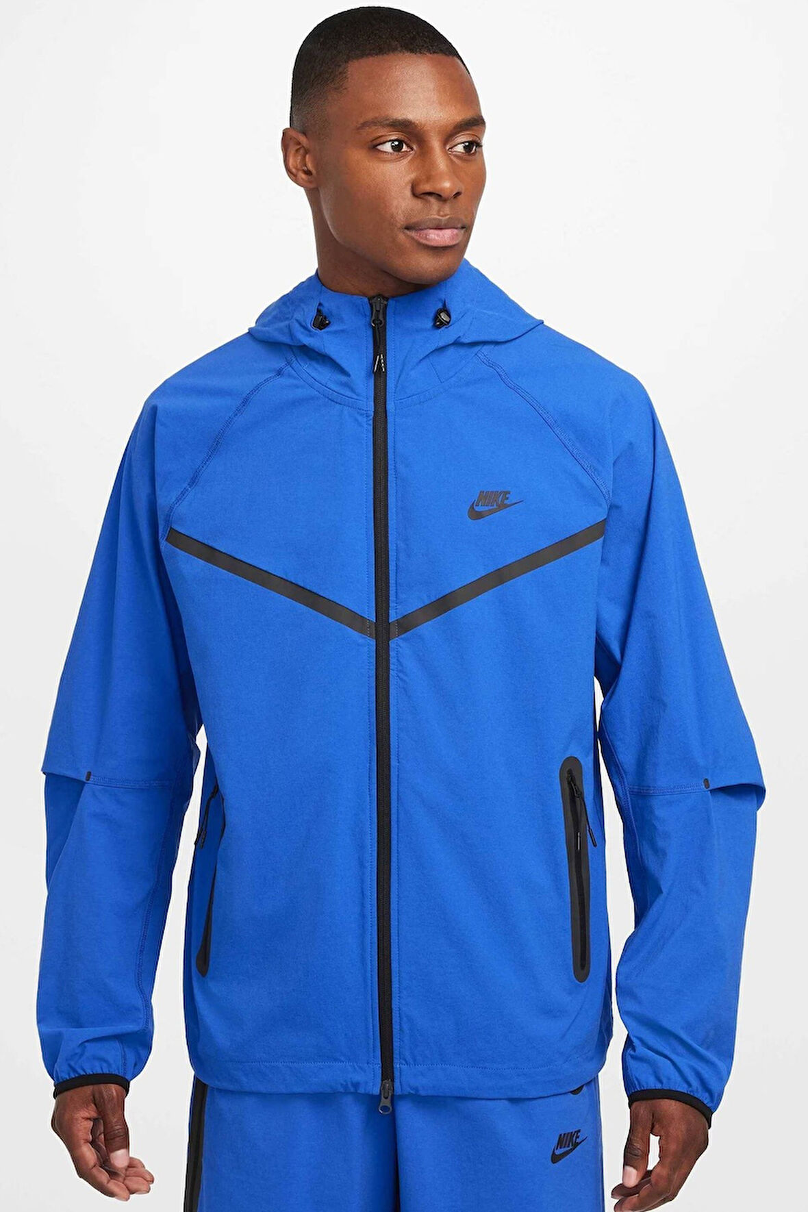 Nike Tech Windrunner Woven Full Zip Loose Fit Jacket Erkek Bol Kesim Paraşüt Kumaş Kapüşonlu Ceket Sax Mavi