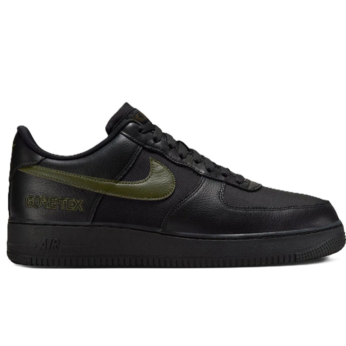 Nike Air Force 1 AF1 Low Goretex 'Black Cargo Khaki' Leather Unisex Black Sneaker Su Geçirmez Hakiki Deri Günlük Spor Ayakkabı Siyah