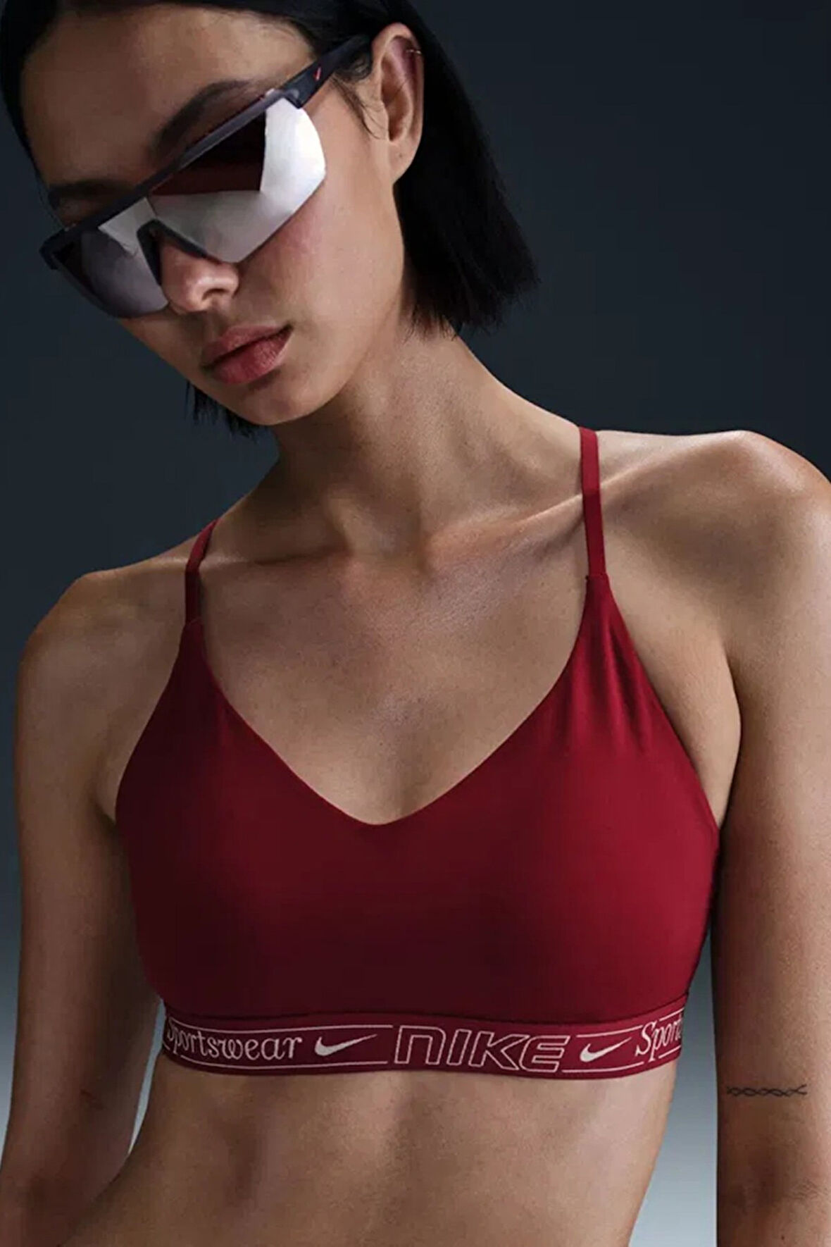 Nike Indy Light Support Padded Adjustable Training Bra Burgundy Kadın Spor Bra Bordo