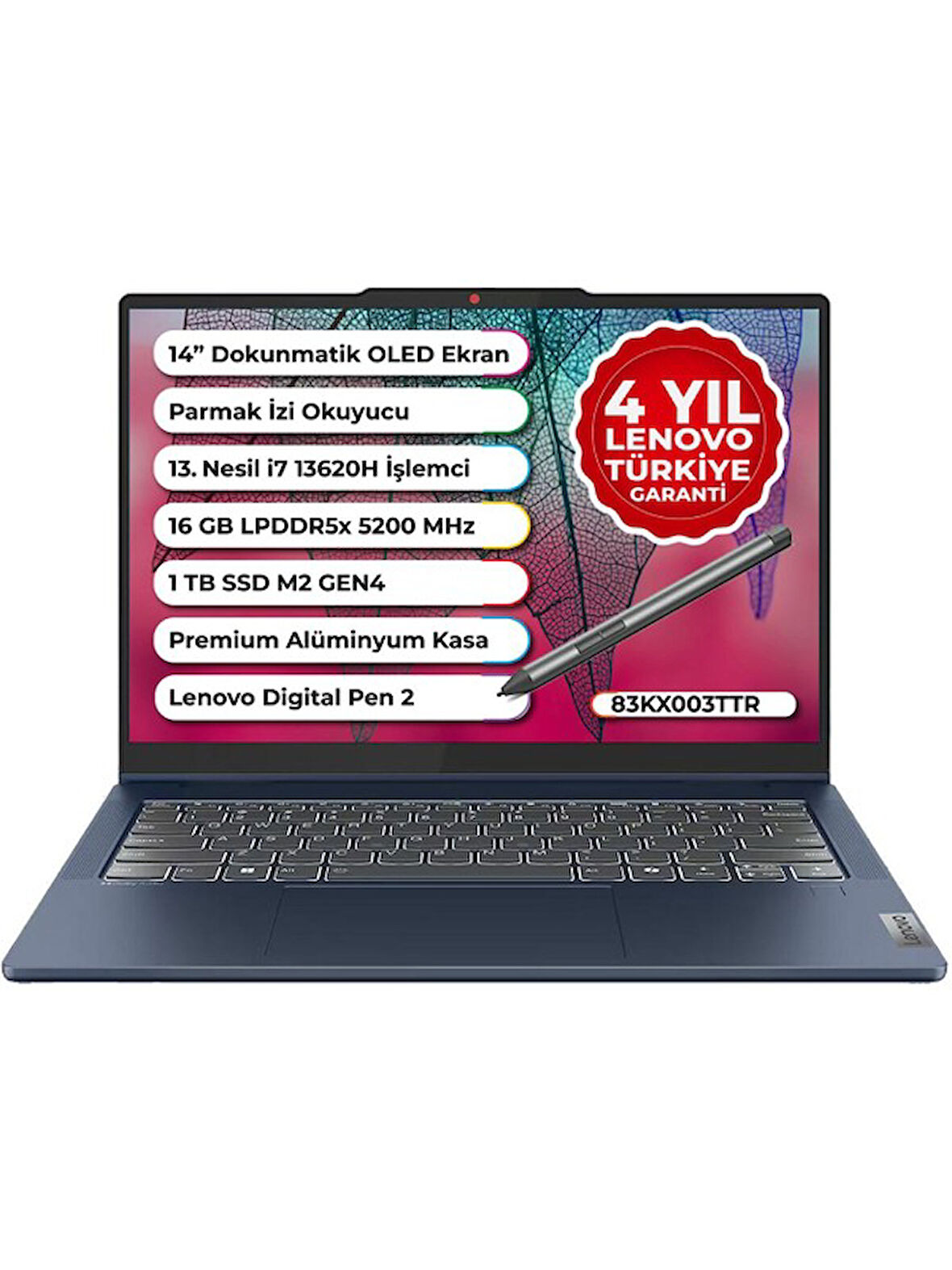 Lenovo Ideapad Slim 5 Case 2 In 1 Intel Core I7-13620H 16 GB 1 Tb SSD Freedos 14 Inç 83KX003TTR CsrTech Çanta Hediye