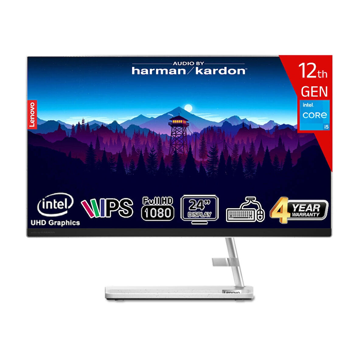 Lenovo IdeaCentre AIO3 24IAP7 Intel Core i5-12450H 16GB 512GB SSD Intel UHD Graphics 23.8 FHD IPS FreeDos F0GH01HXTR Klavye+Mouse Beyaz All In One Bilgisayar