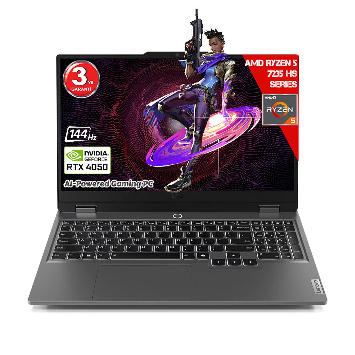 Lenovo LOQ 15ARP9 AI AMD Ryzen 5-7235HS 24GB DDR5 1TB SSD RTX4050 6GDDR6 15.6 IPS 144Hz FHD FreeDos 83JC00H5TR Dizüstü Bilgisayar