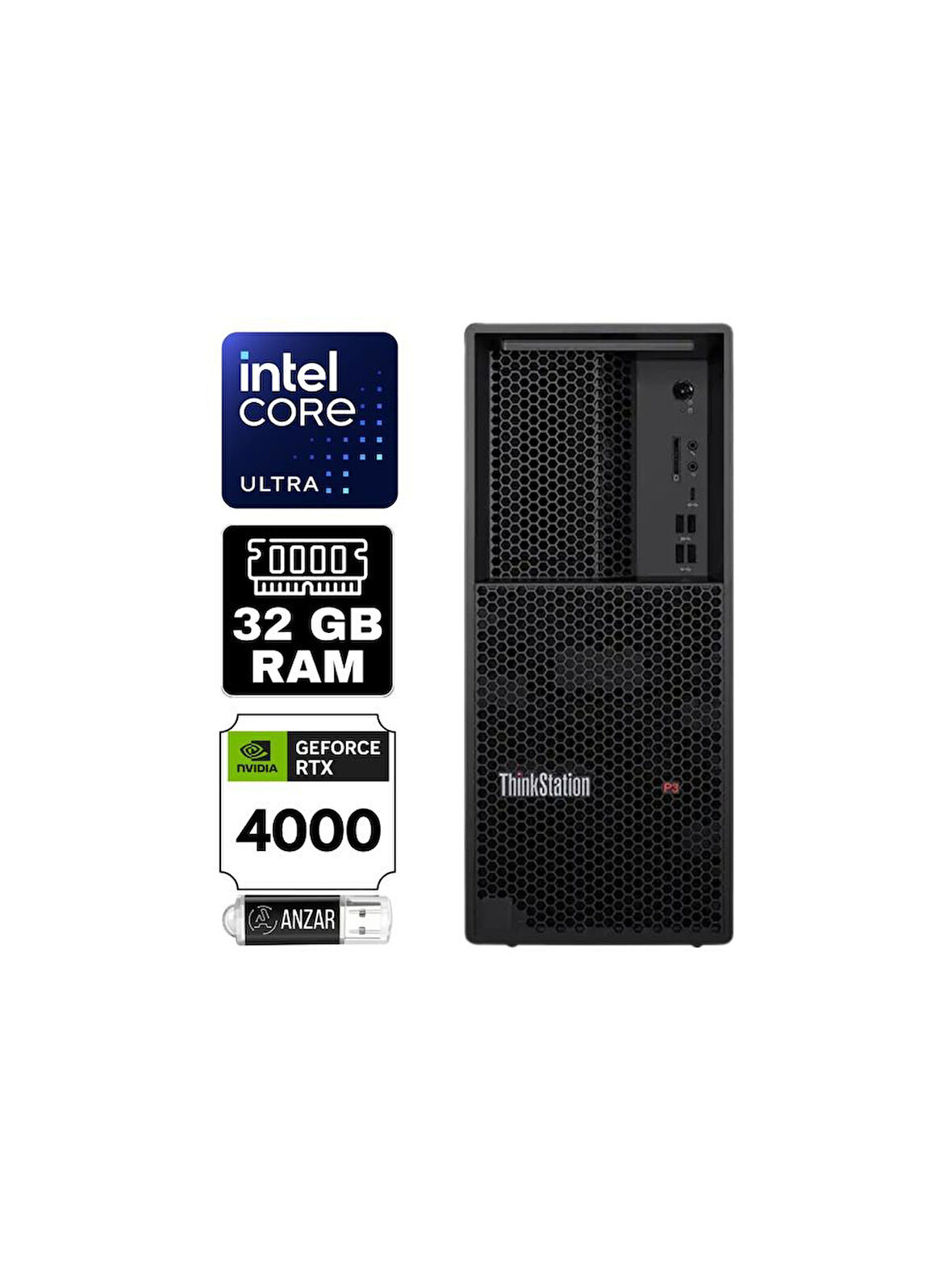 LENOVO 30HT004JTR WS P3 V2 ULTRA-9 285K 24C 32GB 5600MHz RAM 1TB SSD NVIDIA RTX4000ADA 20GB W11 PRO Masaüstü Bilgisayar