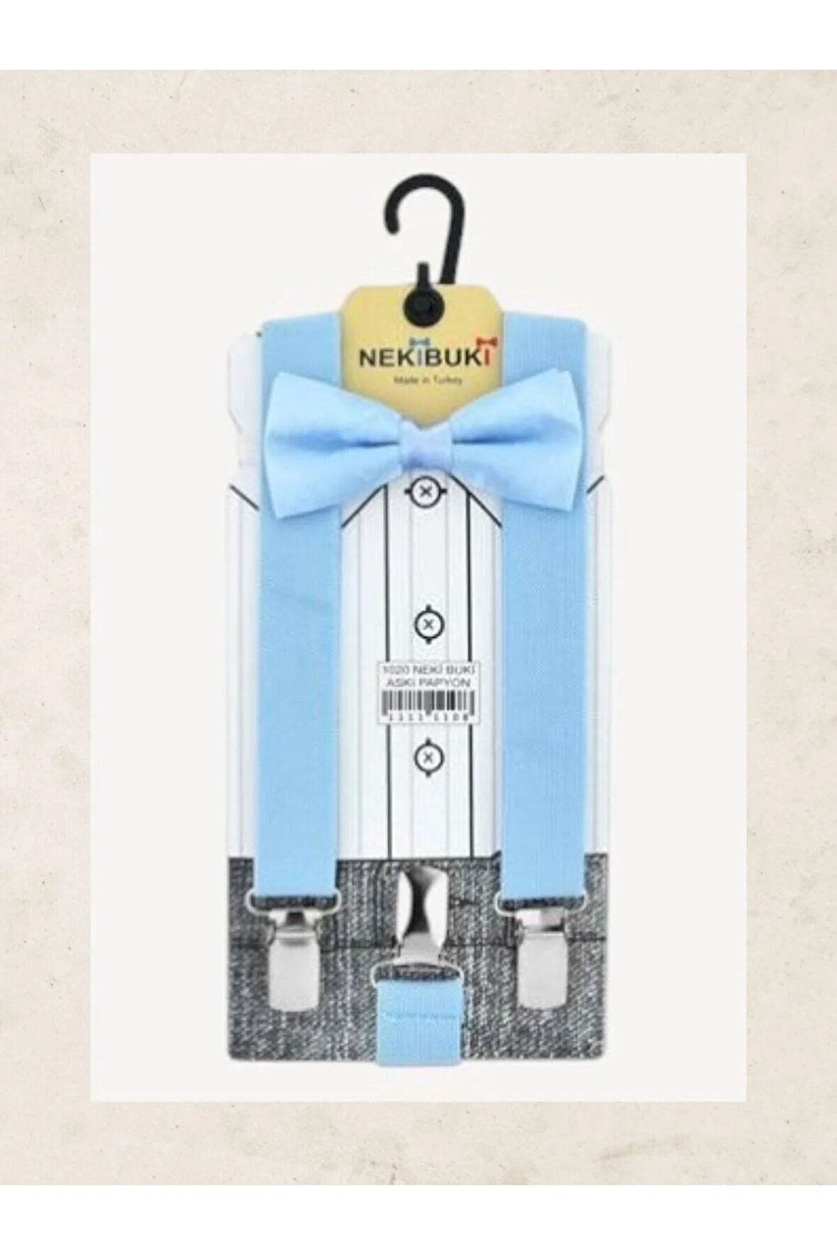 Erkek Çocuk 23 Nisan Doğum Günü Kostüm Gösteri Pantolon Askısı ve Papyon Takımı Bebe Mavisi