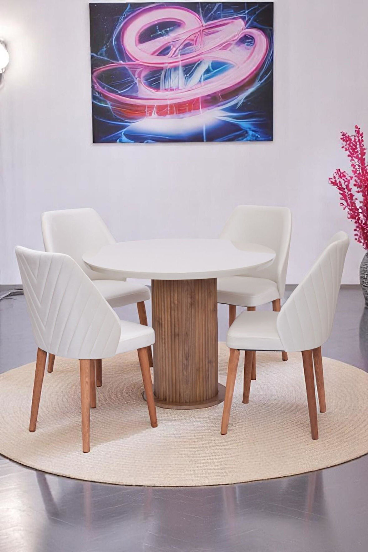 Bohem Ihlamur Yuvarlak Lak Panel Mutfak Masa Takımı 100cm